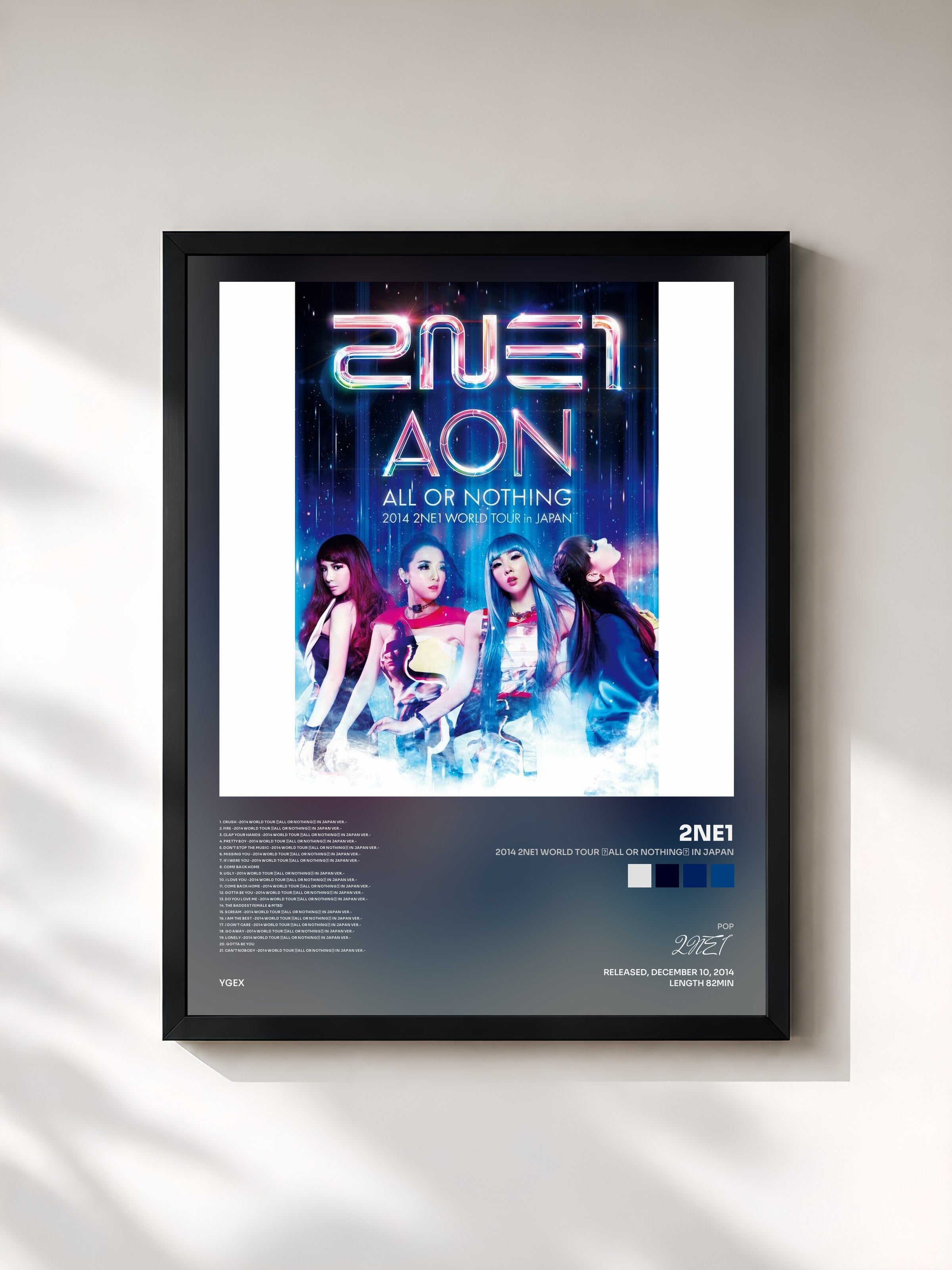 #noir Tableau de l'album 2014 2NE1 WORLD TOUR ～ALL OR NOTHING～ in JAPAN de 2NE1, cadre noir, imprimé et encadré en France
