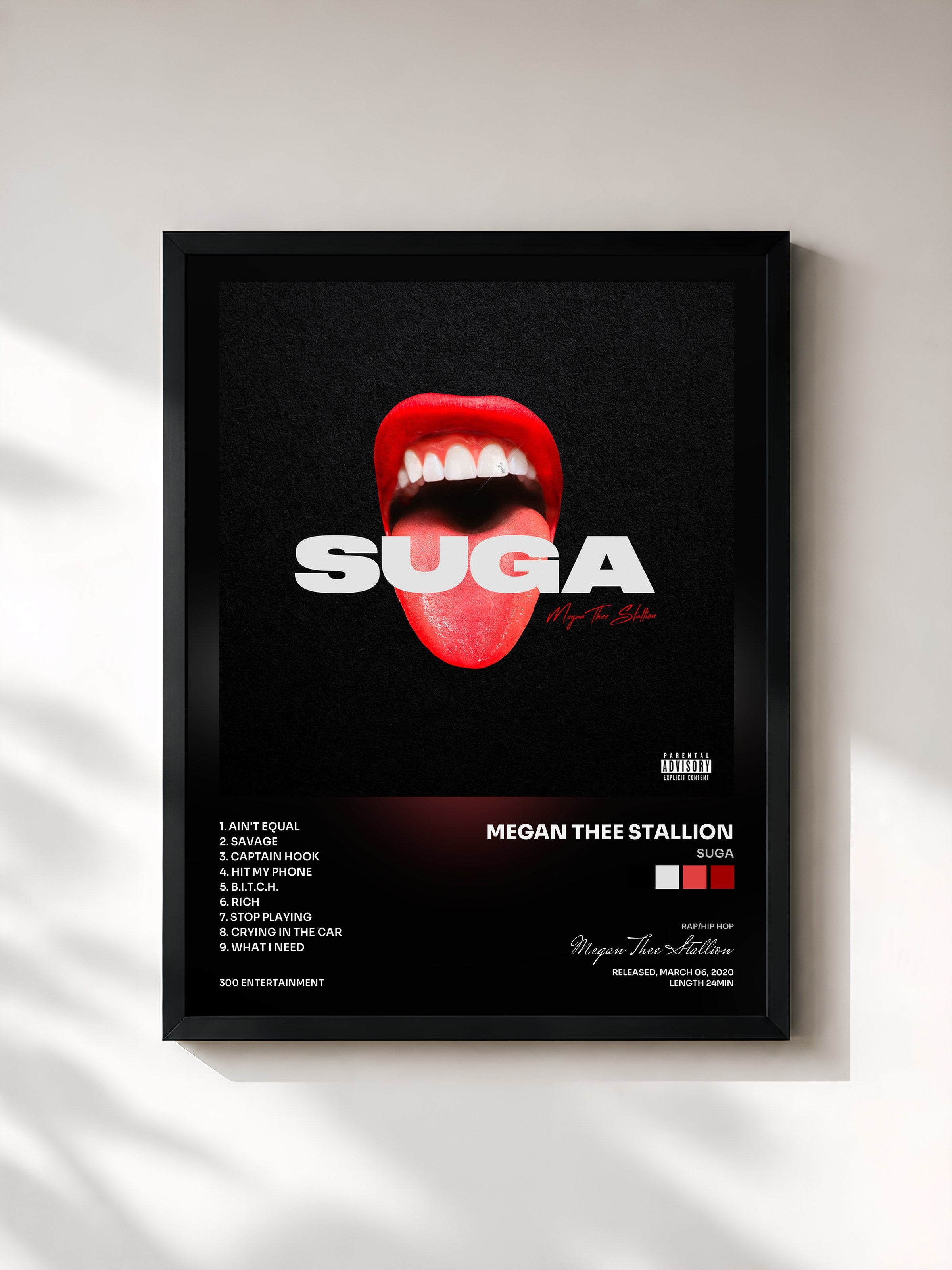 #noir Tableau de l'album Suga de Megan Thee Stallion, cadre noir, imprimé et encadré en France