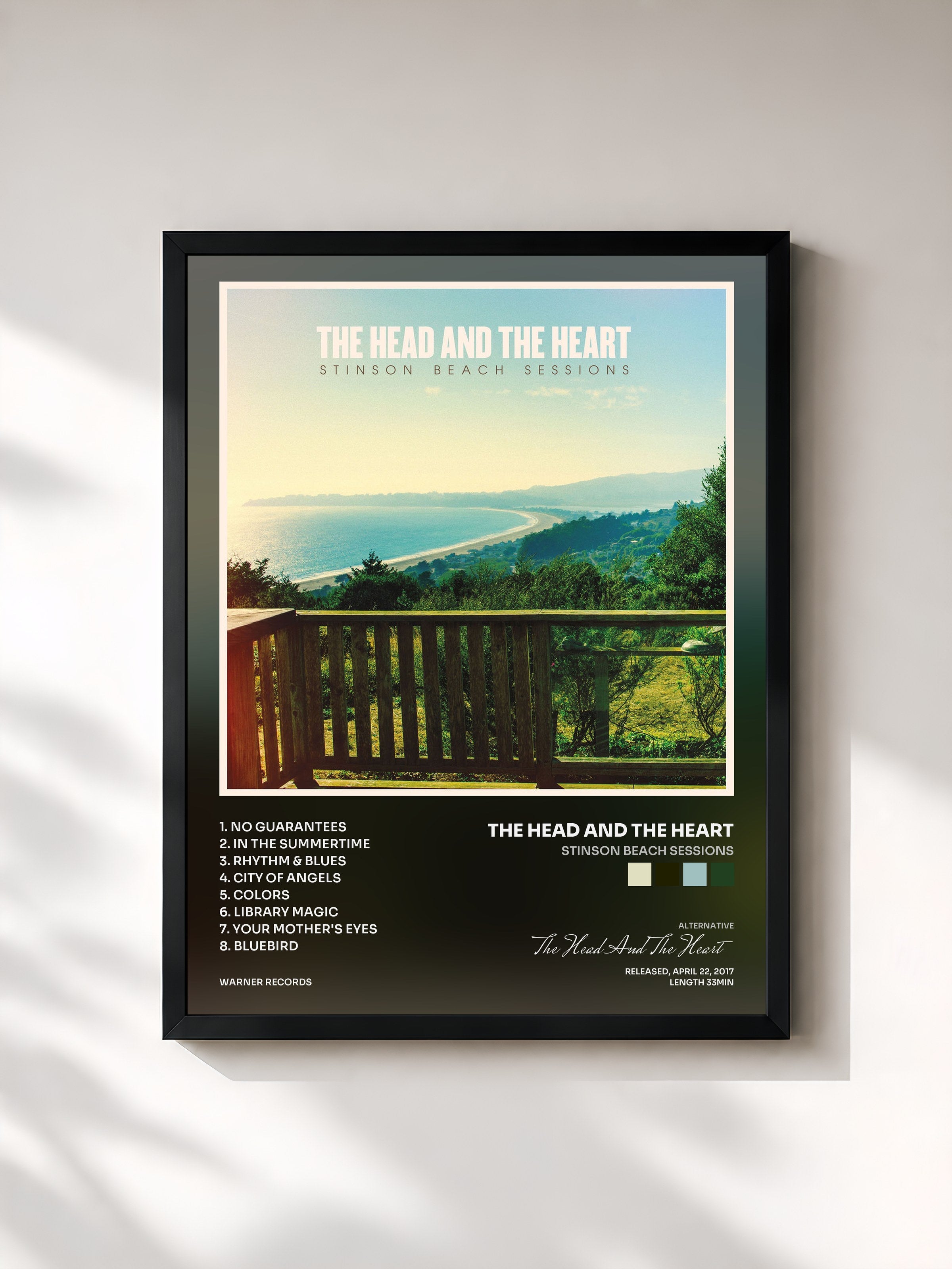 #noir Tableau de l'album Stinson Beach Sessions de The Head And The Heart, cadre noir, imprimé et encadré en France