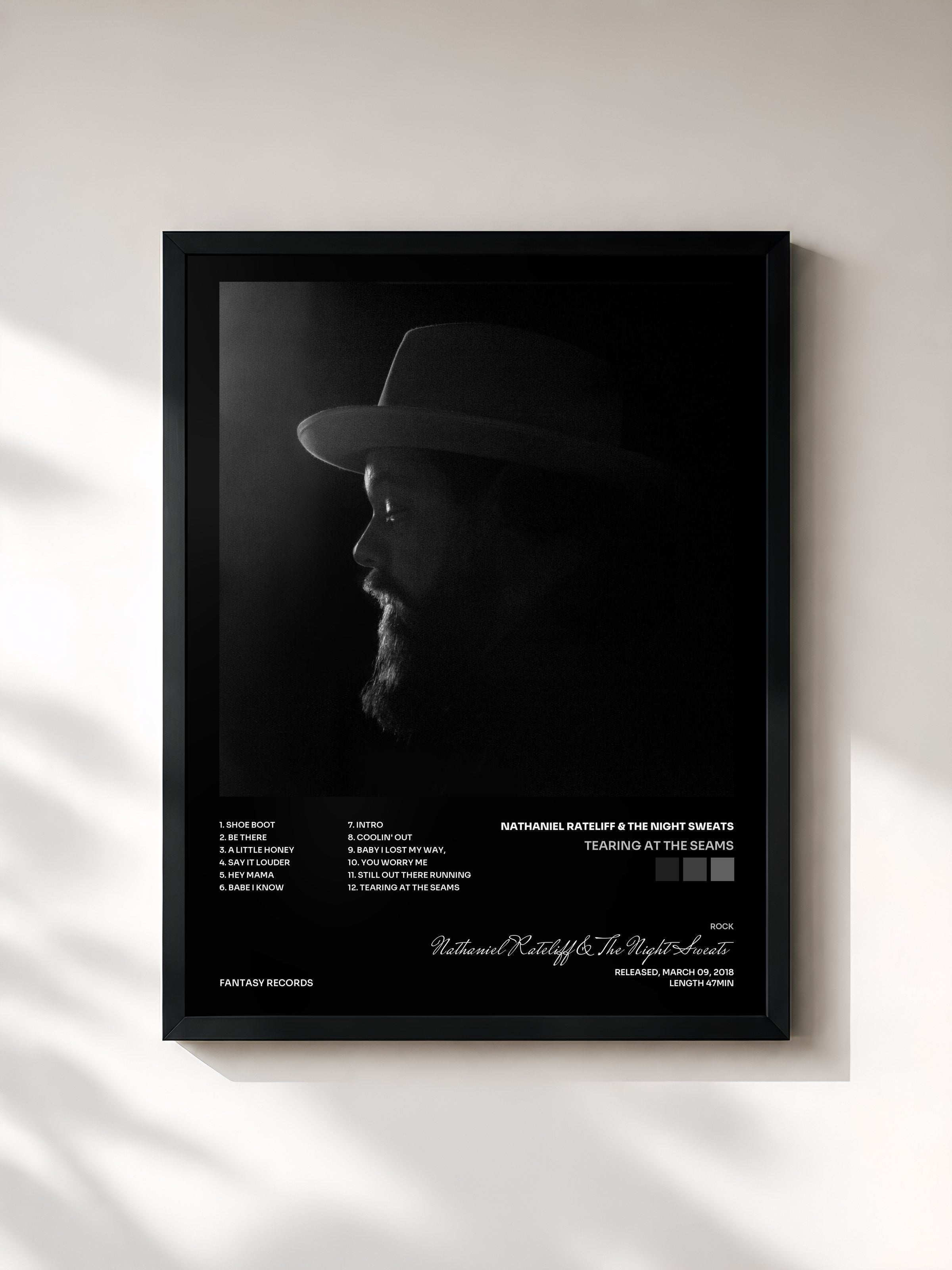 #noir Tableau de l'album Tearing at the Seams de Nathaniel Rateliff & The Night Sweats, cadre noir, imprimé et encadré en France