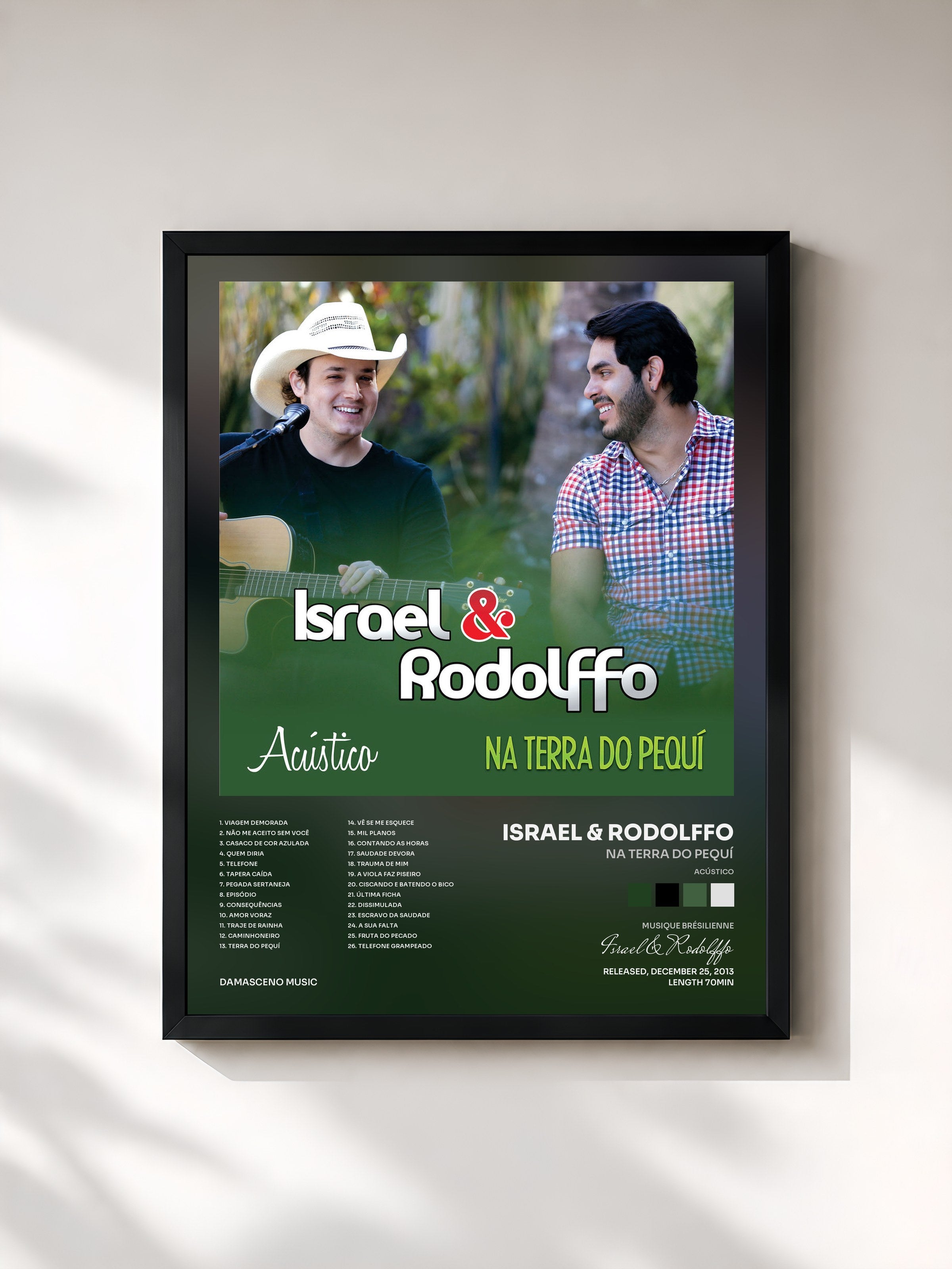 #noir Tableau de l'album Na Terra do Pequí (Acústico) de Israel & Rodolffo, cadre noir, imprimé et encadré en France