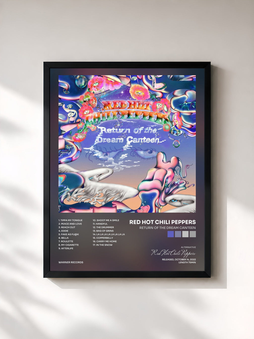 #noir Tableau de l'album Return of the Dream Canteen de Red Hot Chili Peppers, cadre noir, imprimé et encadré en France