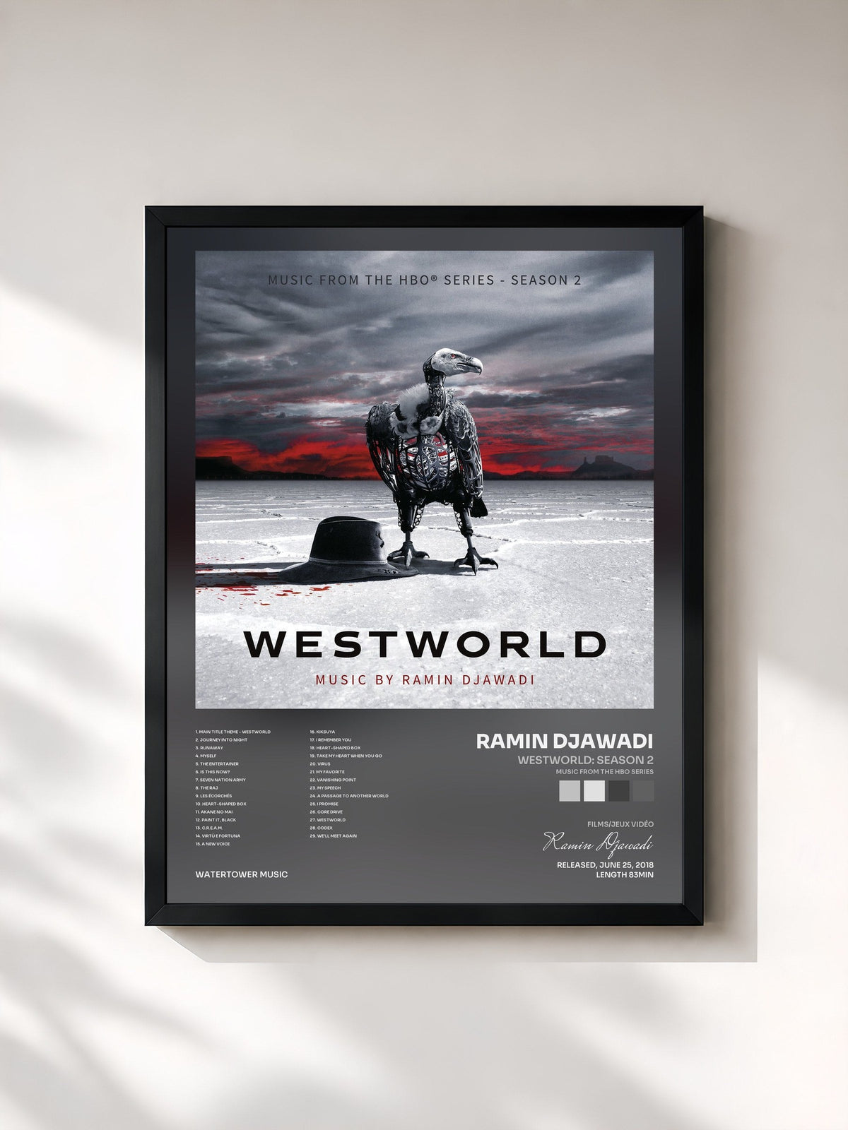 #noir Tableau de l'album Westworld: Season 2 (Music From the HBO Series) de Ramin Djawadi, cadre noir, imprimé et encadré en France