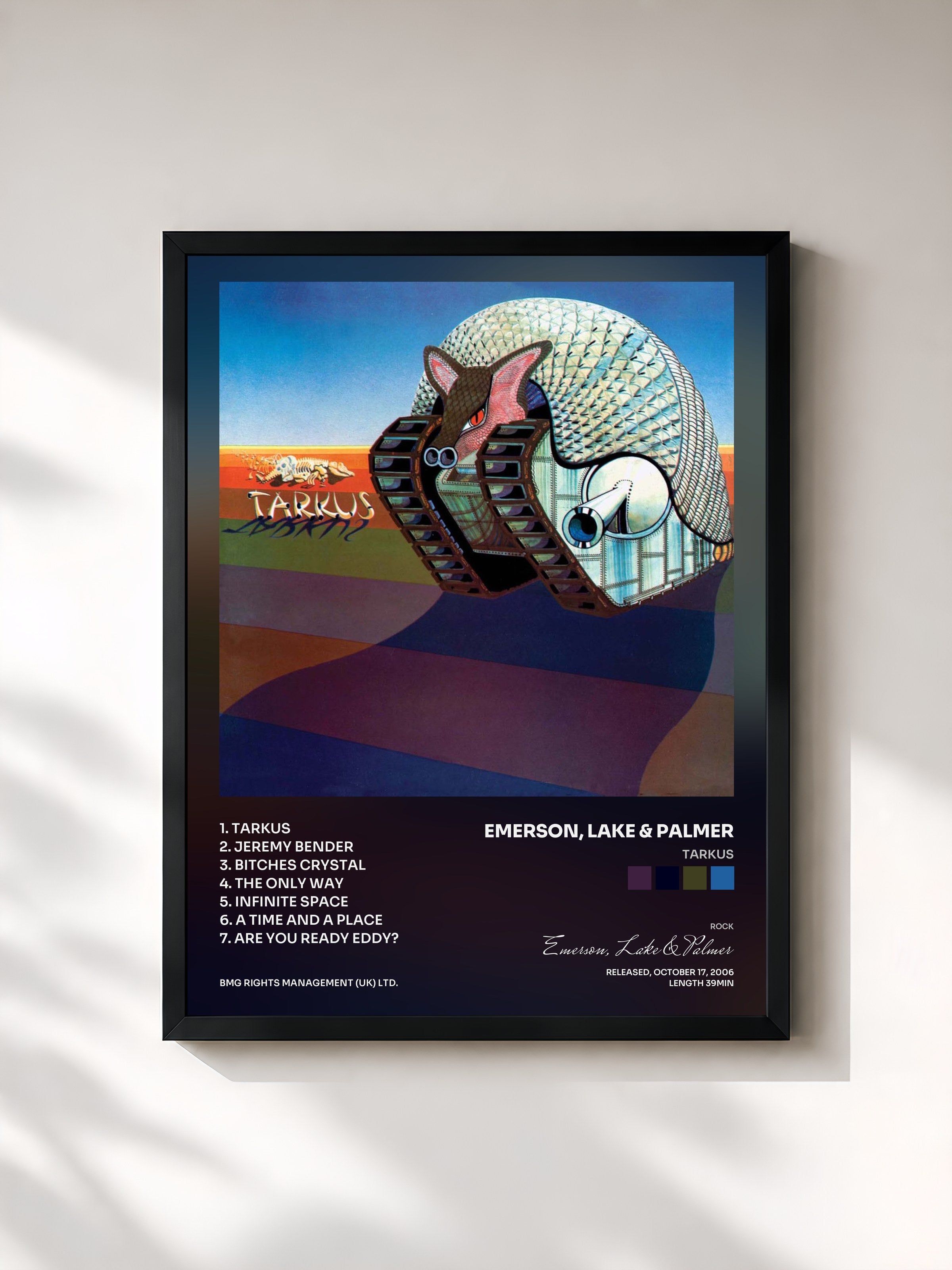#noir Tableau de l'album Tarkus de Emerson, Lake & Palmer, cadre noir, imprimé et encadré en France