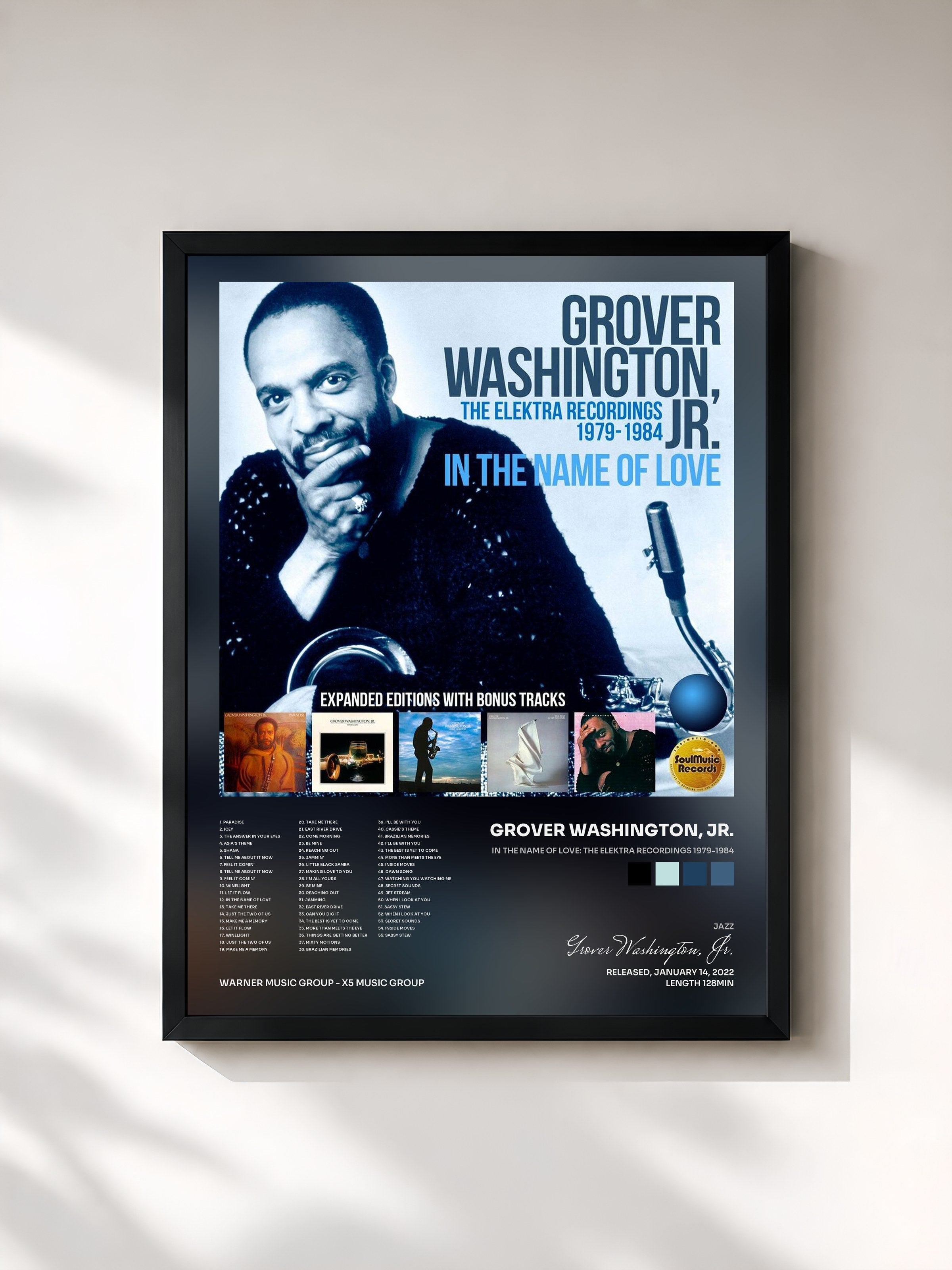 #noir Tableau de l'album In the Name of Love: The Elektra Recordings 1979-1984 de Grover Washington, Jr., cadre noir, imprimé et encadré en France
