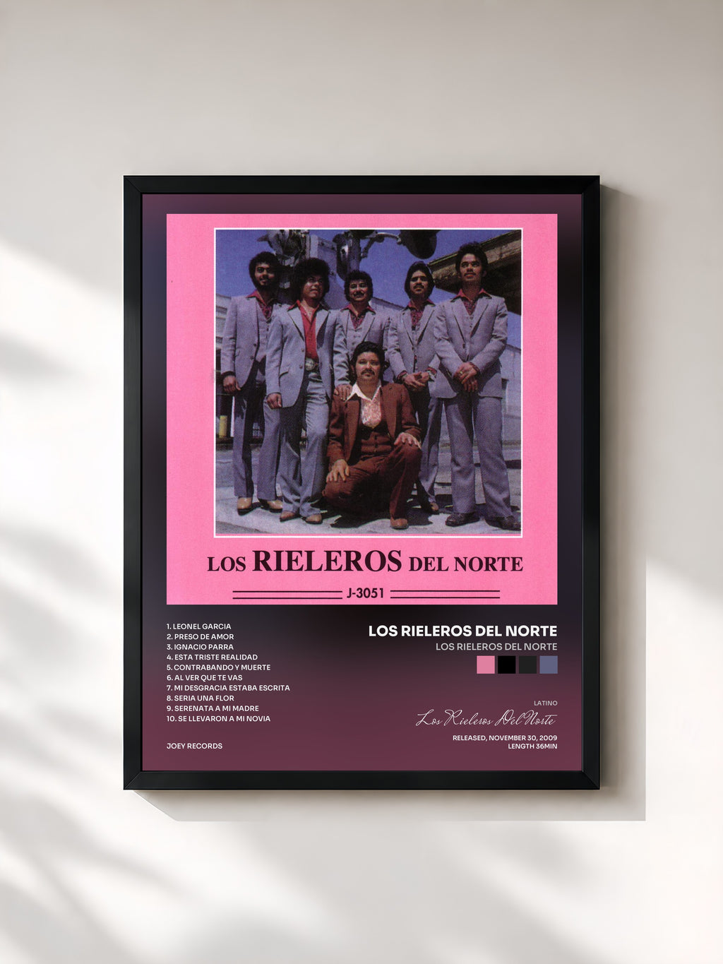 #noir Tableau de l'album Los Rieleros Del Norte de Los Rieleros Del Norte, cadre noir, imprimé et encadré en France