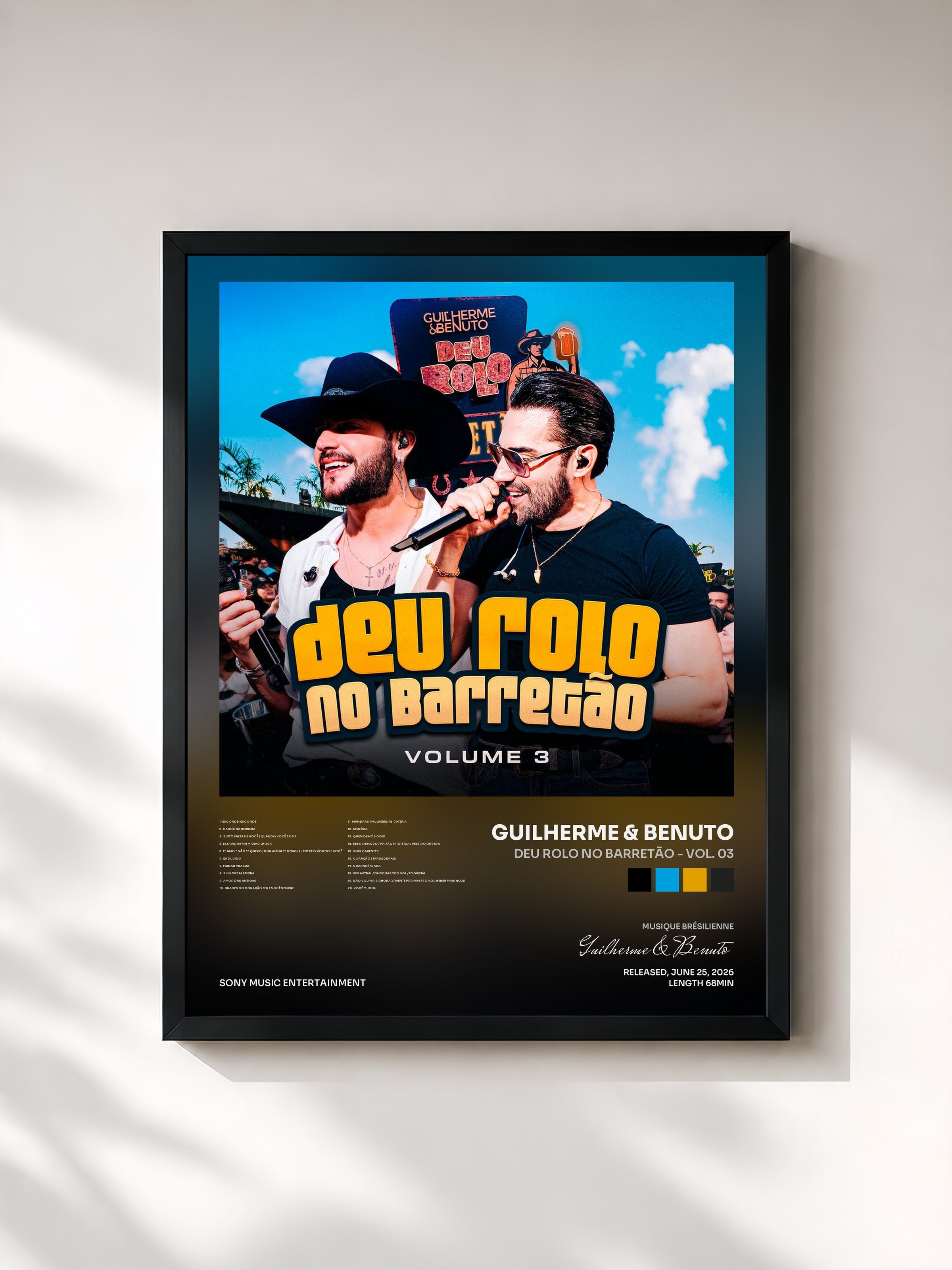 #noir Tableau de l'album Deu Rolo No Barretão - Vol. 03 de Guilherme & Benuto, cadre noir, imprimé et encadré en France