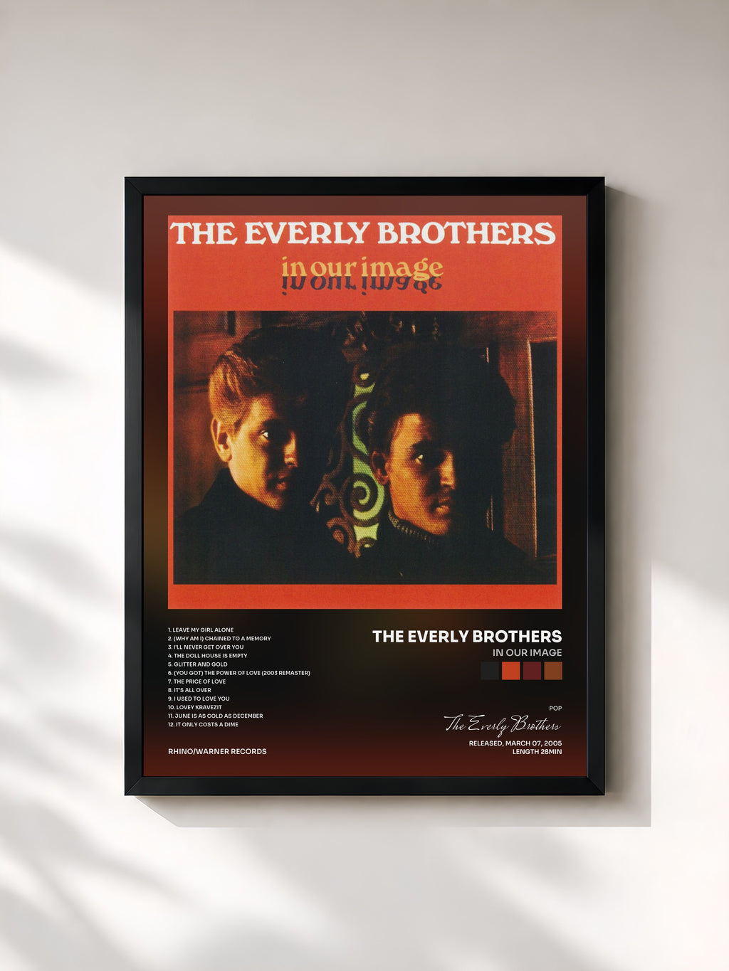#noir Tableau de l'album In Our Image de The Everly Brothers, cadre noir, imprimé et encadré en France