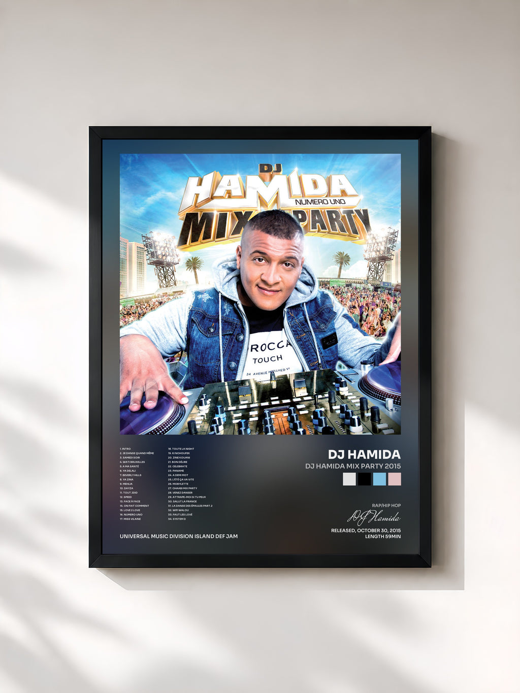 #noir Tableau de l'album DJ Hamida Mix Party 2015 de DJ Hamida, cadre noir, imprimé et encadré en France