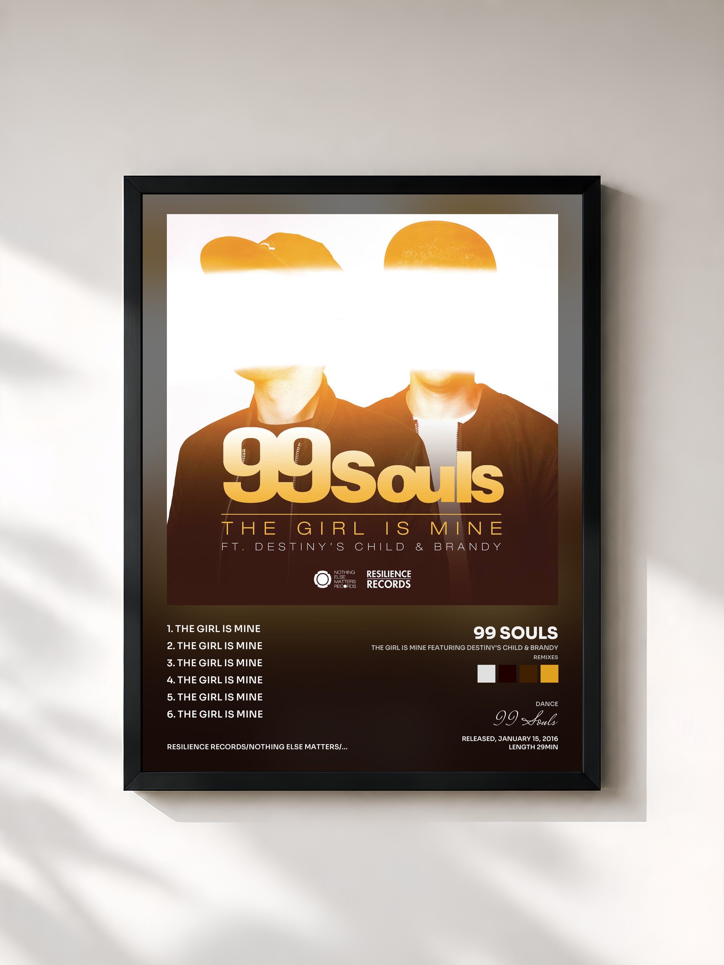 #noir Tableau de l'album The Girl Is Mine featuring Destiny's Child & Brandy (Remixes) - EP de 99 Souls, cadre noir, imprimé et encadré en France