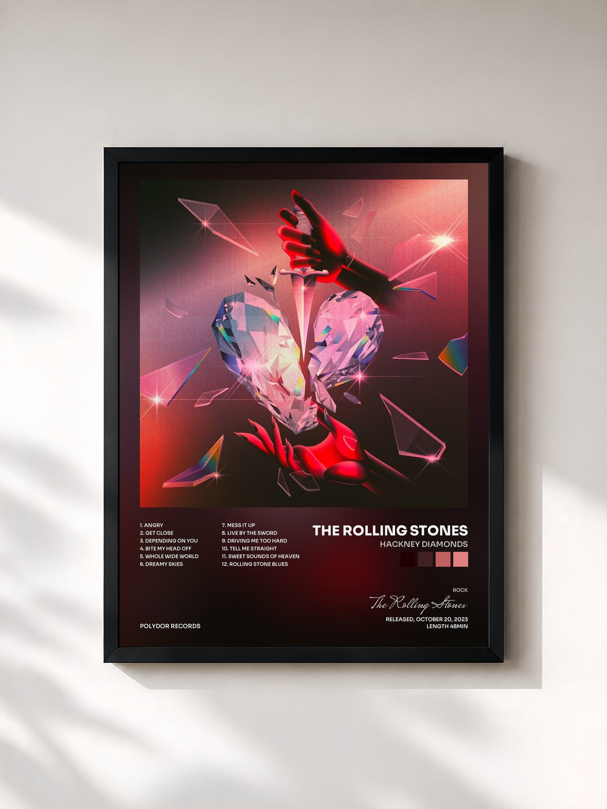 #noir Tableau de l'album Hackney Diamonds de The Rolling Stones, cadre noir, imprimé et encadré en France