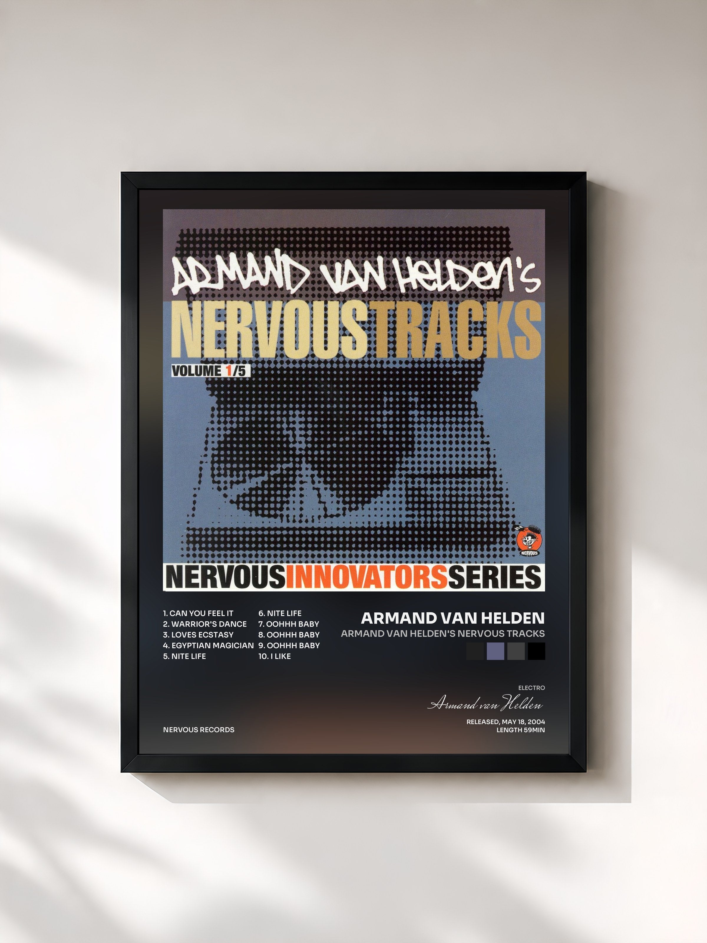 #noir Tableau de l'album Armand Van Helden's Nervous Tracks de Armand van Helden, cadre noir, imprimé et encadré en France