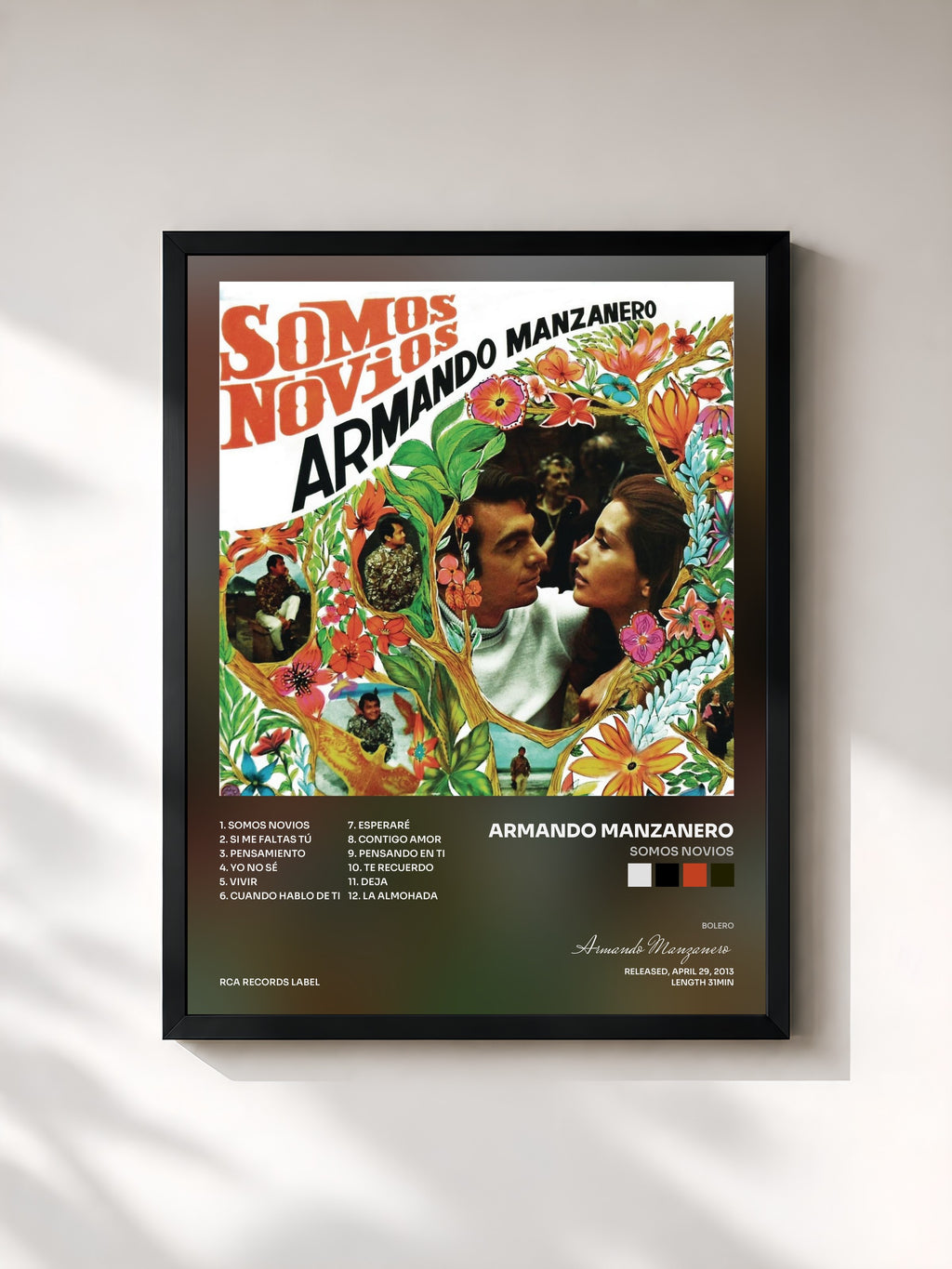 #noir Tableau de l'album Somos Novios de Armando Manzanero, cadre noir, imprimé et encadré en France