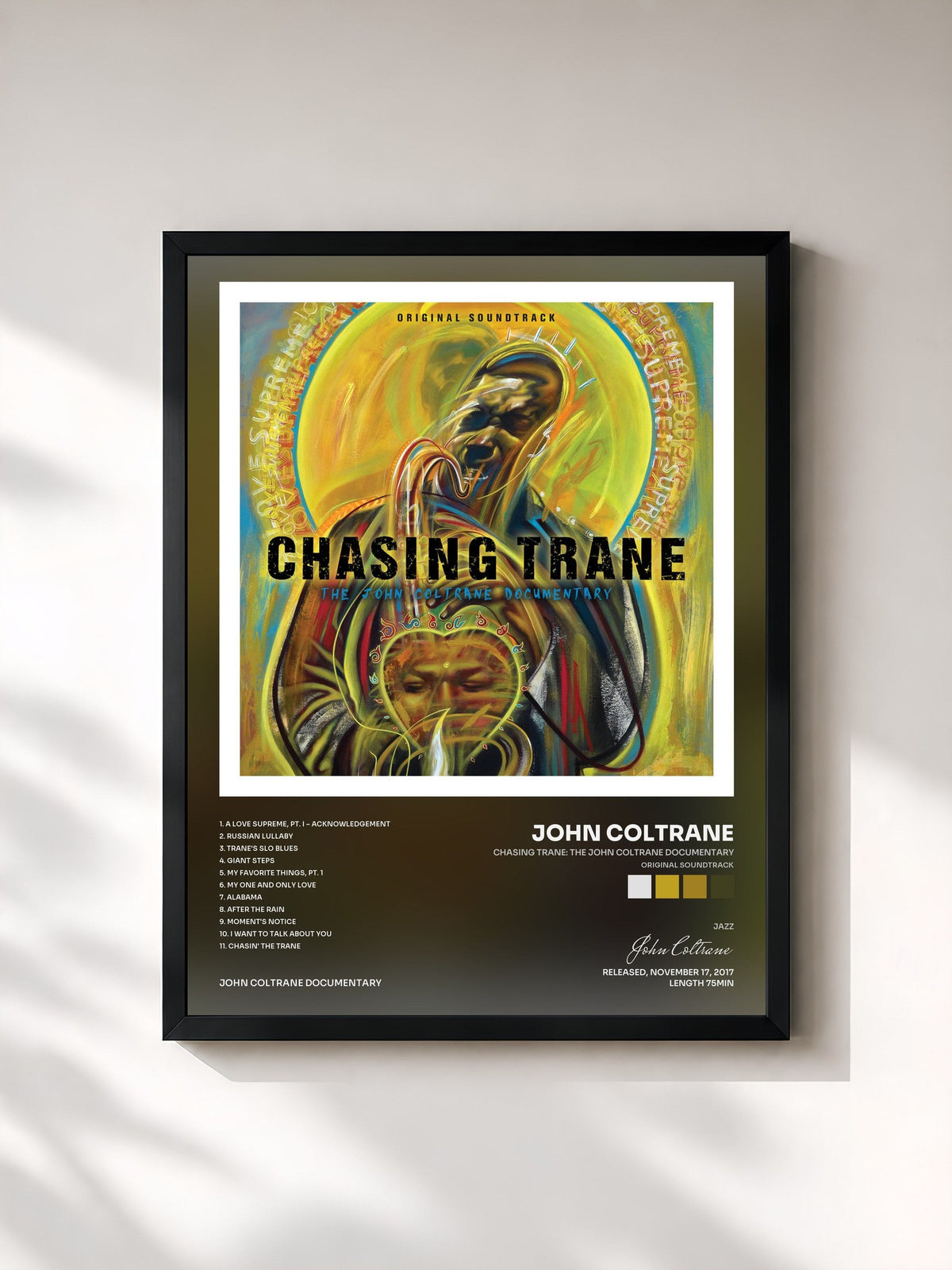 #noir Tableau de l'album Chasing Trane: The John Coltrane Documentary (Original Soundtrack) de John Coltrane, cadre noir, imprimé et encadré en France