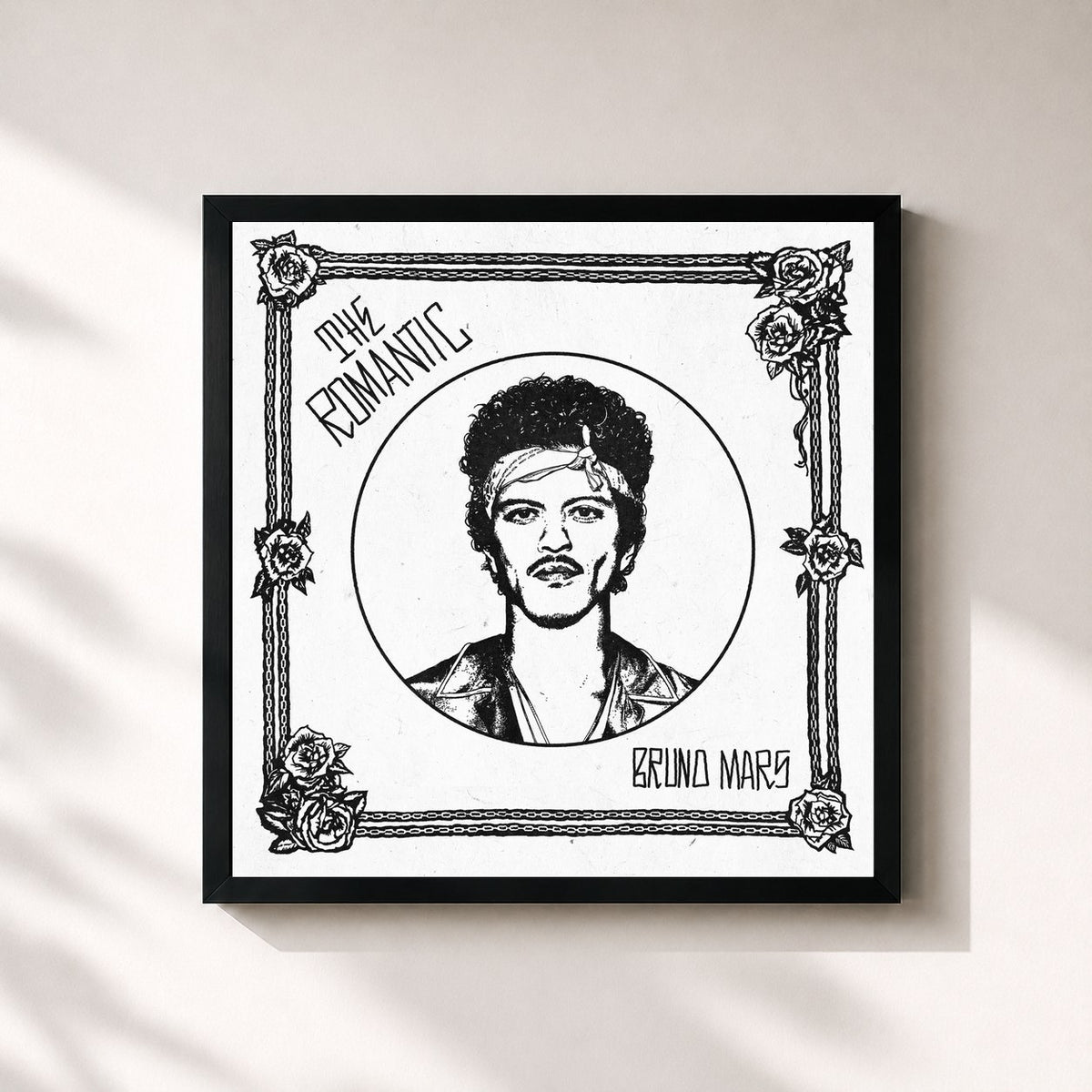 #noir Tableau carré de l'album The Romantic de Bruno Mars, cadre noir 32x32 cm