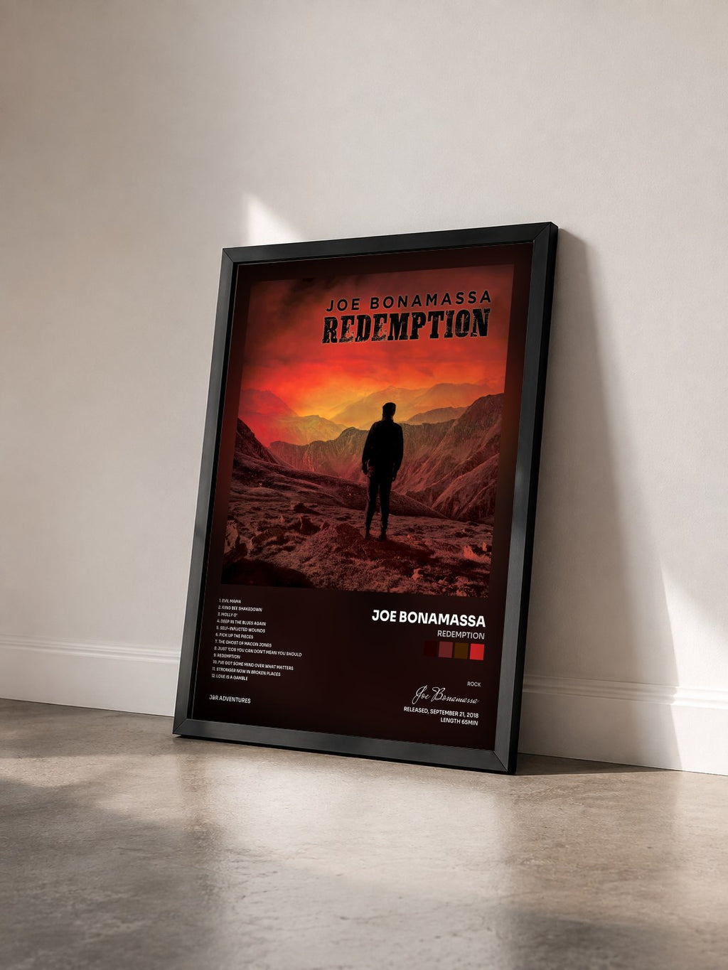#noir Redemption von Joe Bonamassa als gerahmter Kunstdruck von schräg gesehen, schwarzer Rahmen