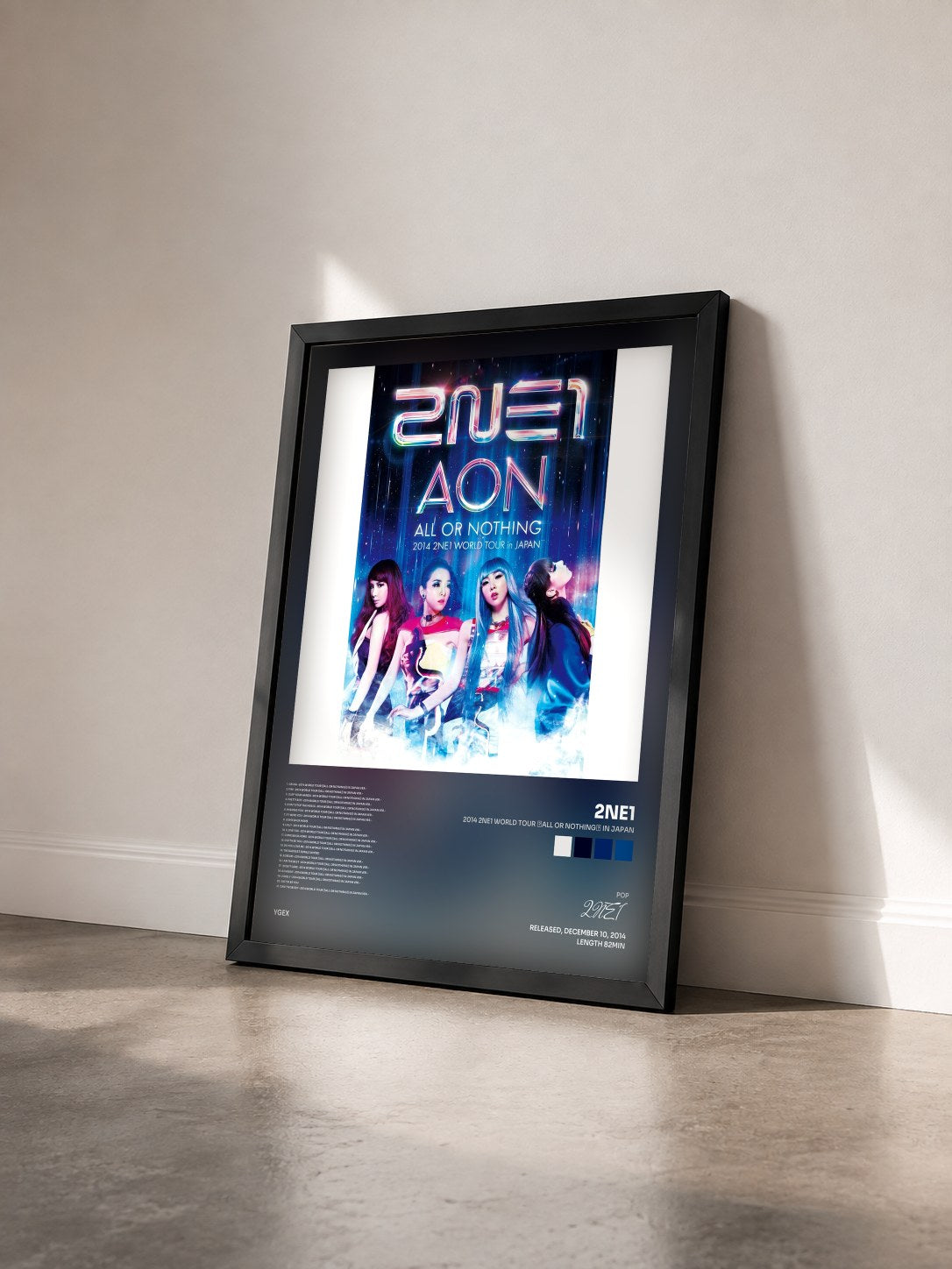 #noir Tableau de l'album 2014 2NE1 WORLD TOUR ～ALL OR NOTHING～ in JAPAN de 2NE1 vu de trois quarts, cadre noir