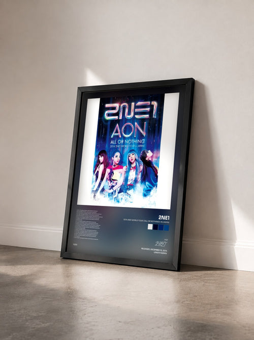 #noir Tableau de l'album 2014 2NE1 WORLD TOUR ～ALL OR NOTHING～ in JAPAN de 2NE1 vu de trois quarts, cadre noir
