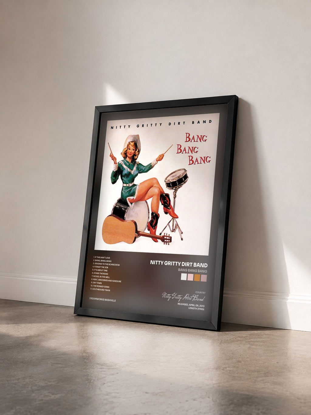 #noir Tableau de l'album Bang Bang Bang de Nitty Gritty Dirt Band vu de trois quarts, cadre noir