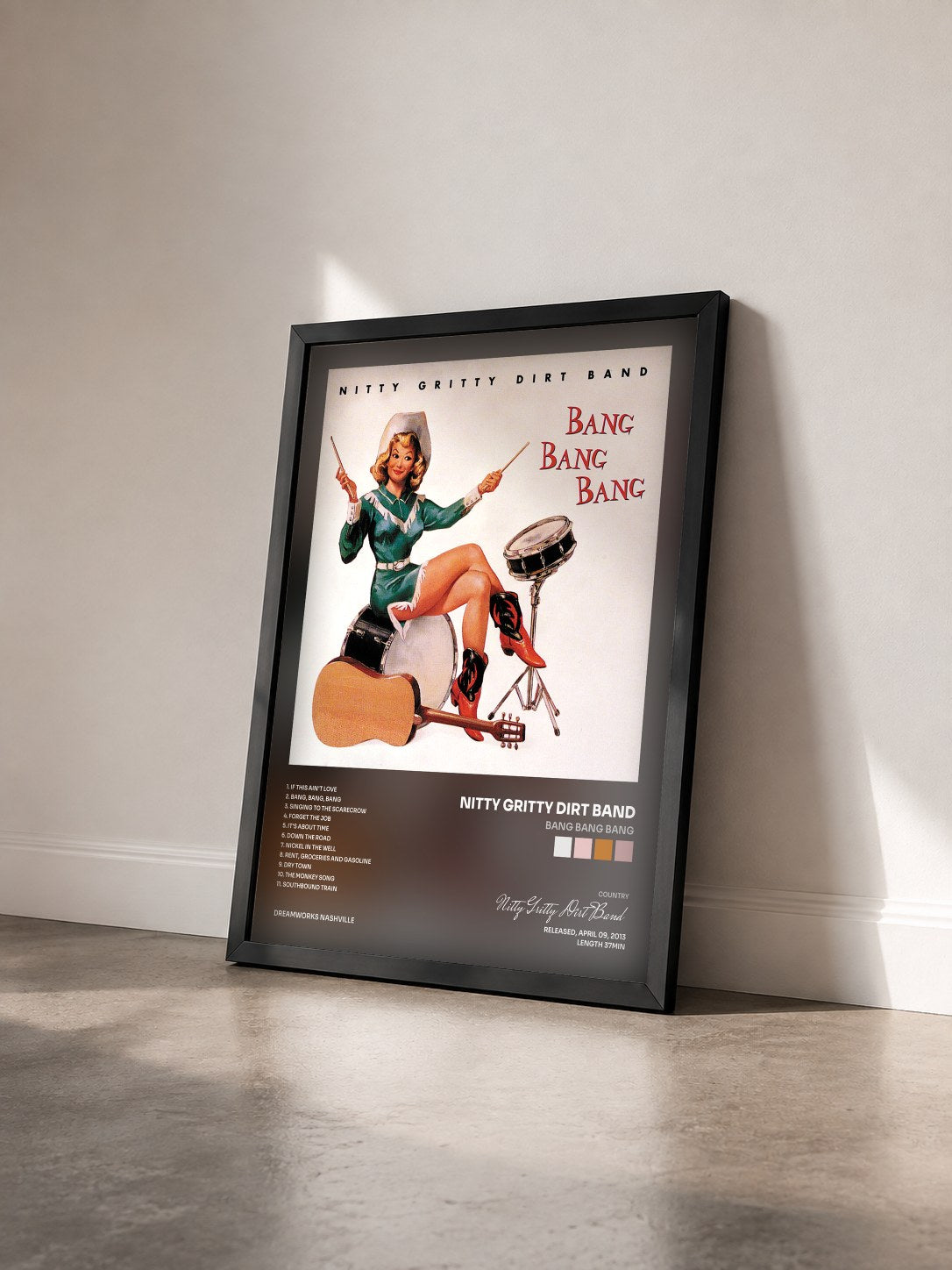 #noir Tableau de l'album Bang Bang Bang de Nitty Gritty Dirt Band vu de trois quarts, cadre noir