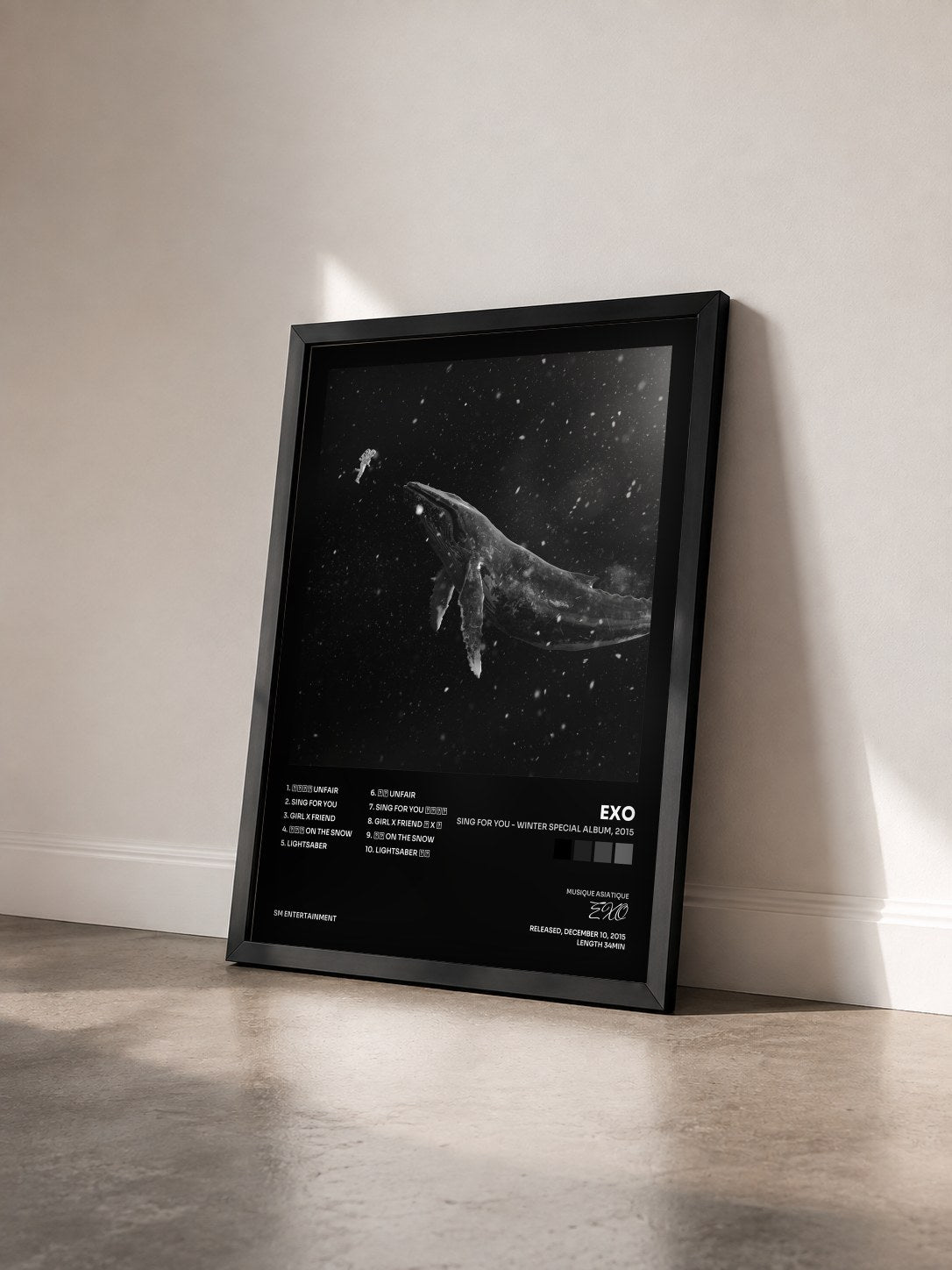 #noir Tableau de l'album SING FOR YOU - Winter Special Album, 2015 de EXO vu de trois quarts, cadre noir