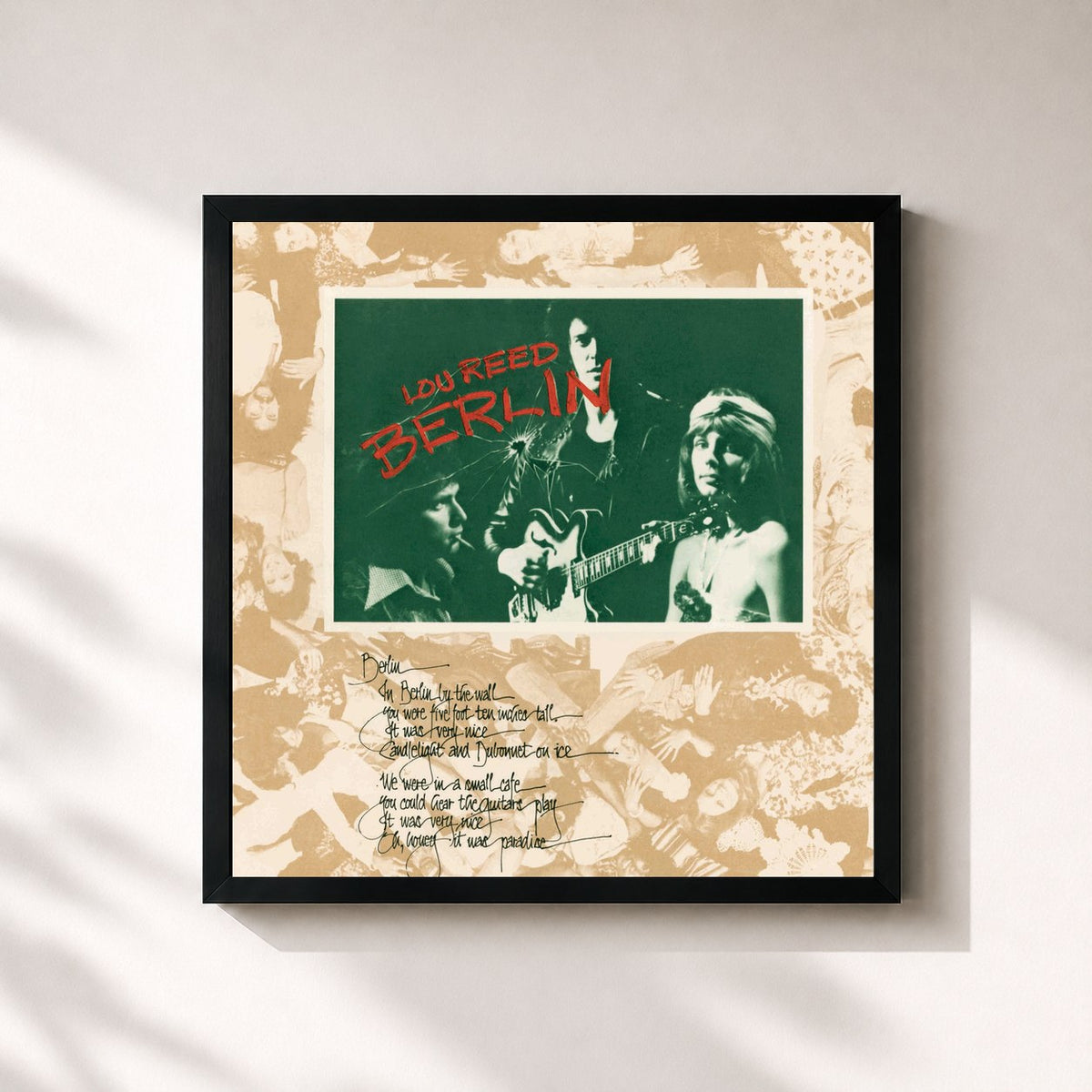 #noir Tableau carré de l'album Berlin de Lou Reed, cadre noir 32x32 cm
