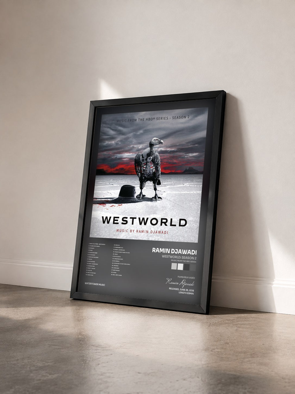 #noir Tableau de l'album Westworld: Season 2 (Music From the HBO Series) de Ramin Djawadi vu de trois quarts, cadre noir