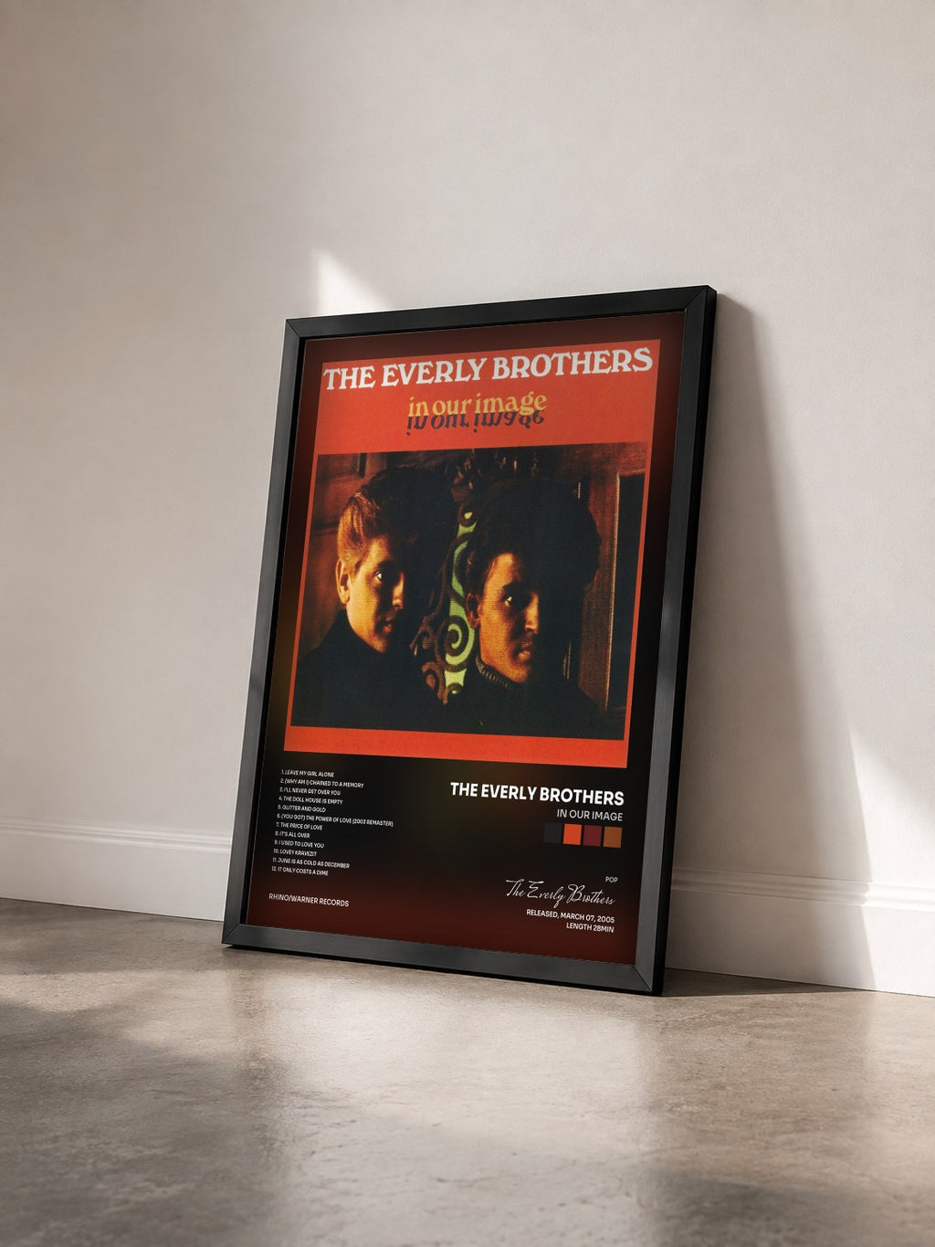 #noir Tableau de l'album In Our Image de The Everly Brothers vu de trois quarts, cadre noir
