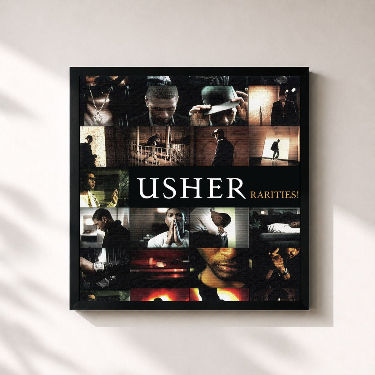 #noir Tableau carré de l'album Usher: Rarities! de USHER, cadre noir 32x32 cm