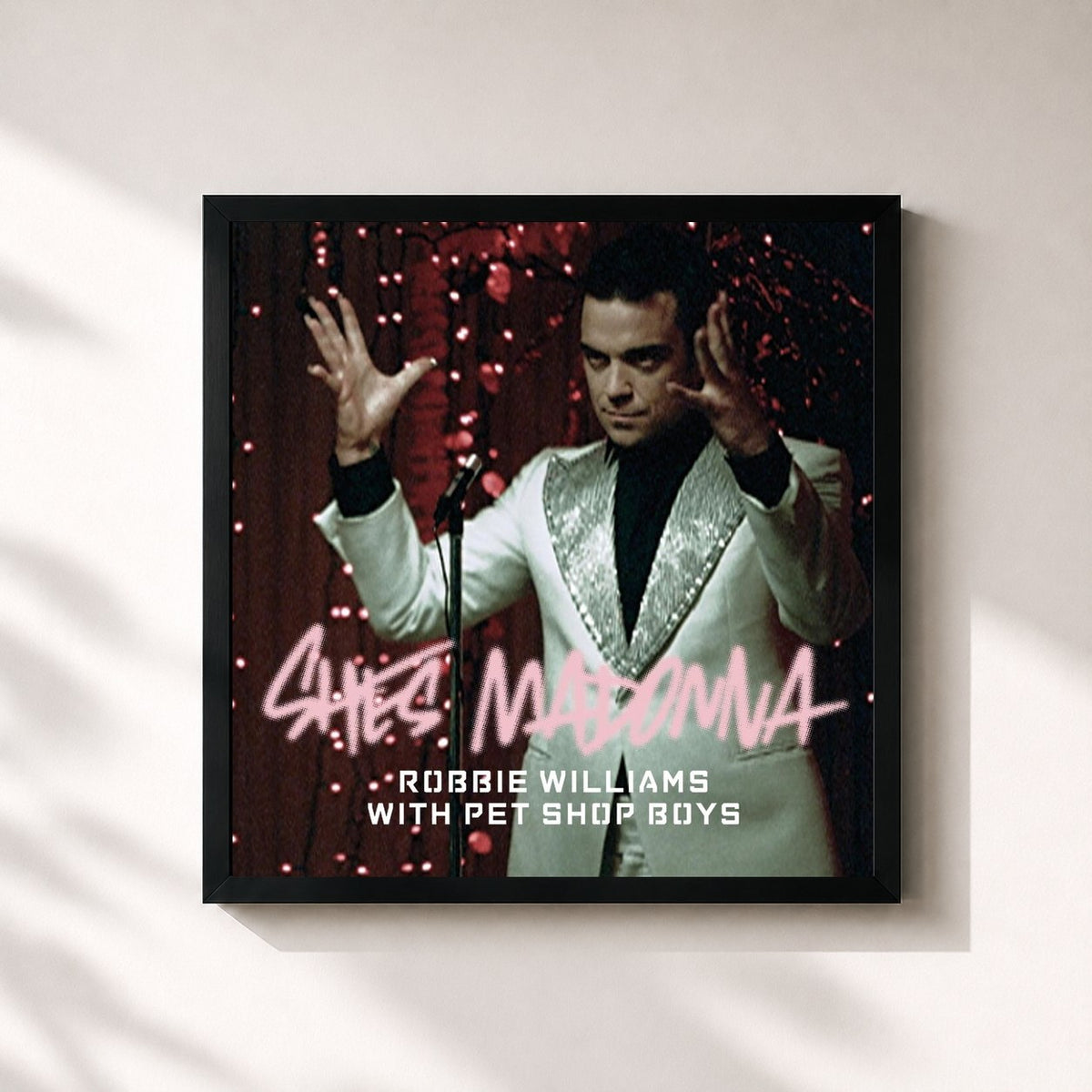 #noir Tableau carré de l'album She's Madonna de Robbie Williams, cadre noir 32x32 cm