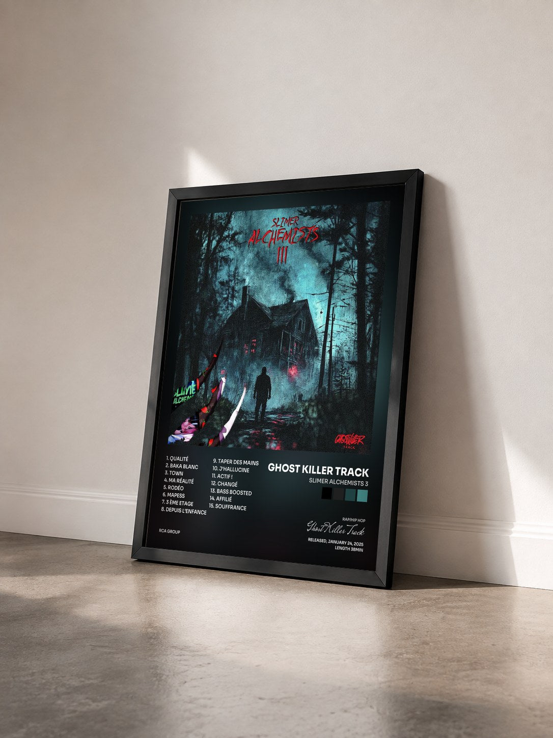#noir Tableau de l'album Slimer Alchemists 3 de Ghost Killer Track vu de trois quarts, cadre noir