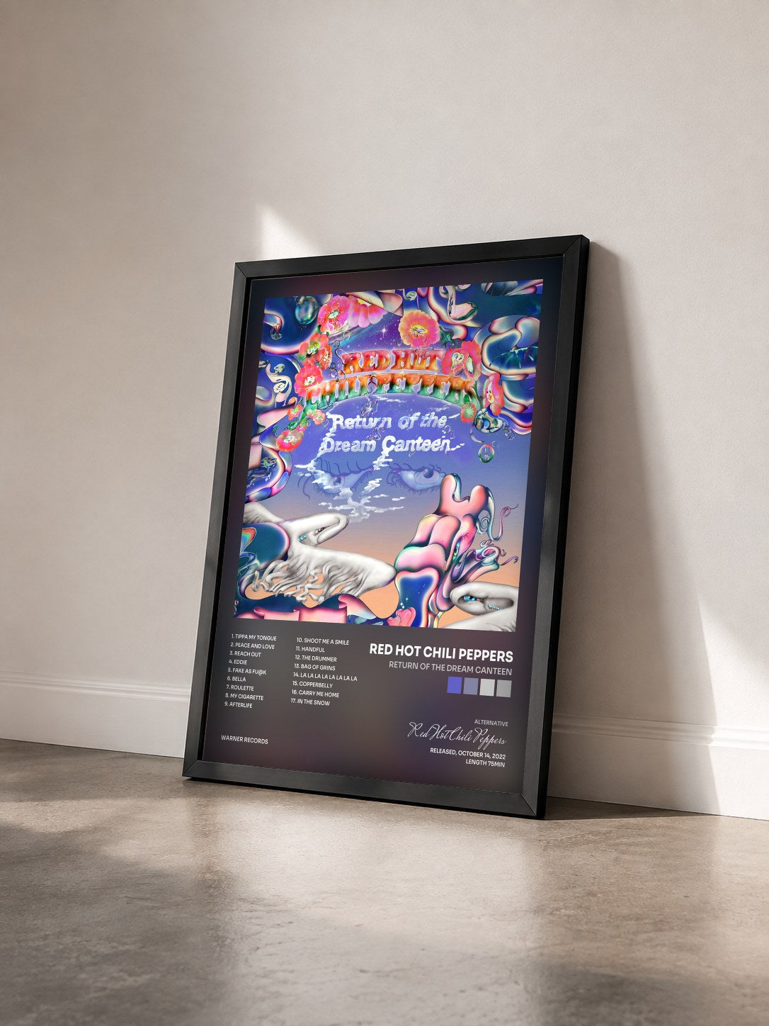 #noir Tableau de l'album Return of the Dream Canteen de Red Hot Chili Peppers vu de trois quarts, cadre noir