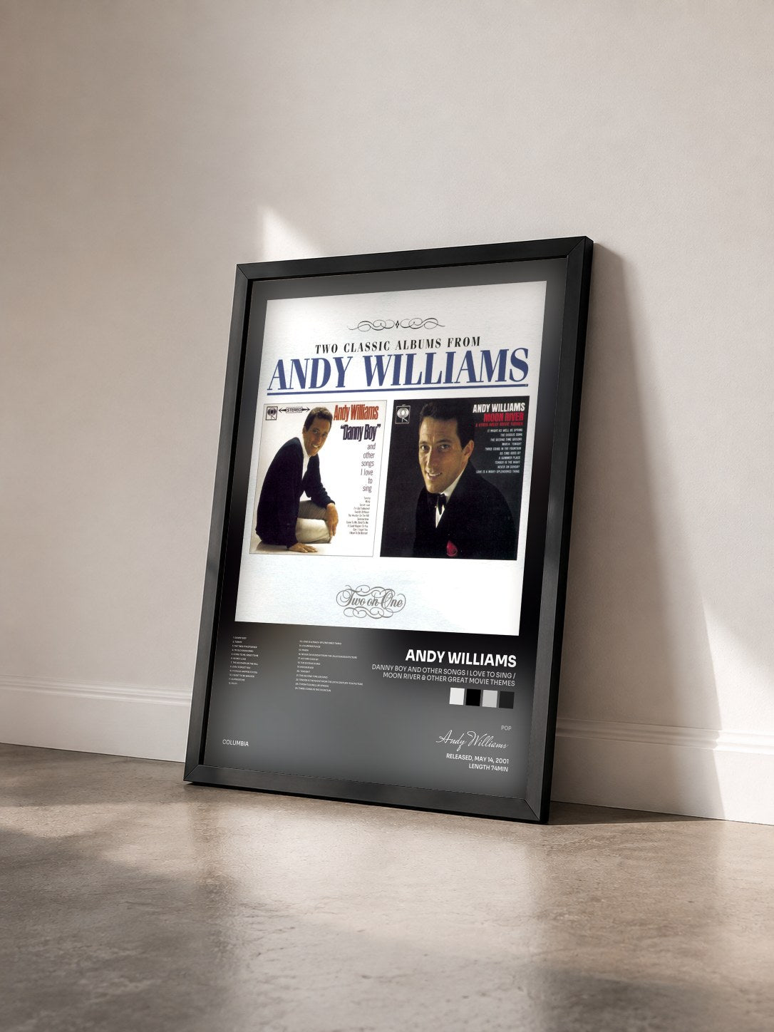 #noir Tableau de l'album Danny Boy and Other Songs I Love To Sing / Moon River & Other Great Movie Themes de Andy Williams vu de trois quarts, cadre noir