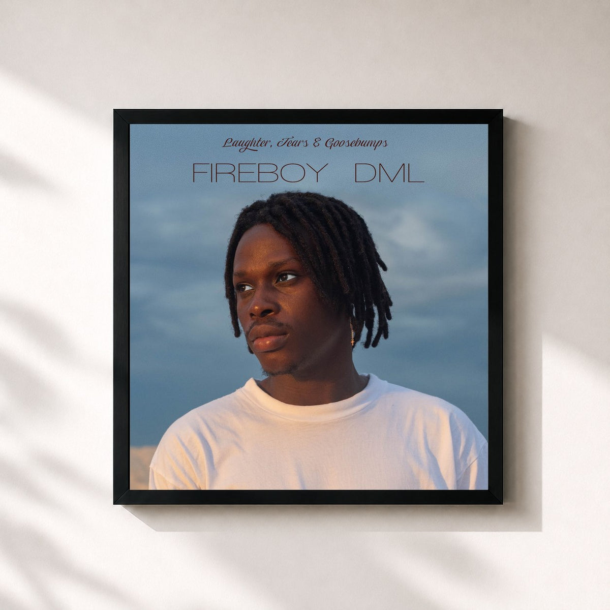 #noir Tableau carré de l'album Laughter, Tears & Goosebumps de Fireboy Dml, cadre noir 32x32 cm