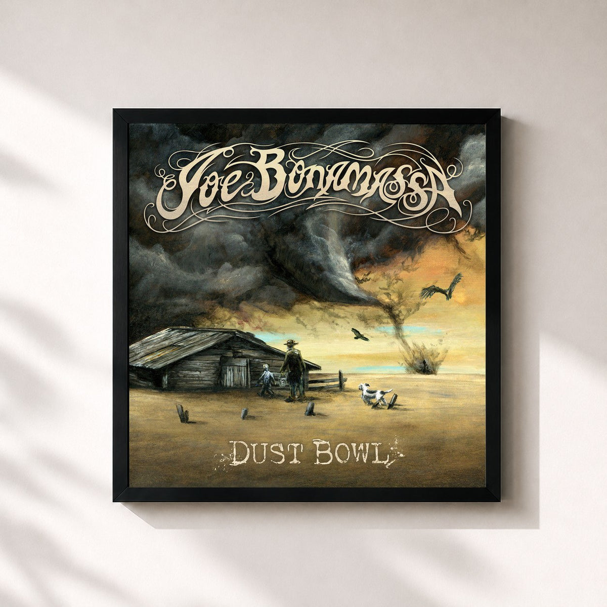 #noir Dust Bowl de Joe Bonamassa en lámina cuadrada enmarcada, marco negro de 32x32 cm