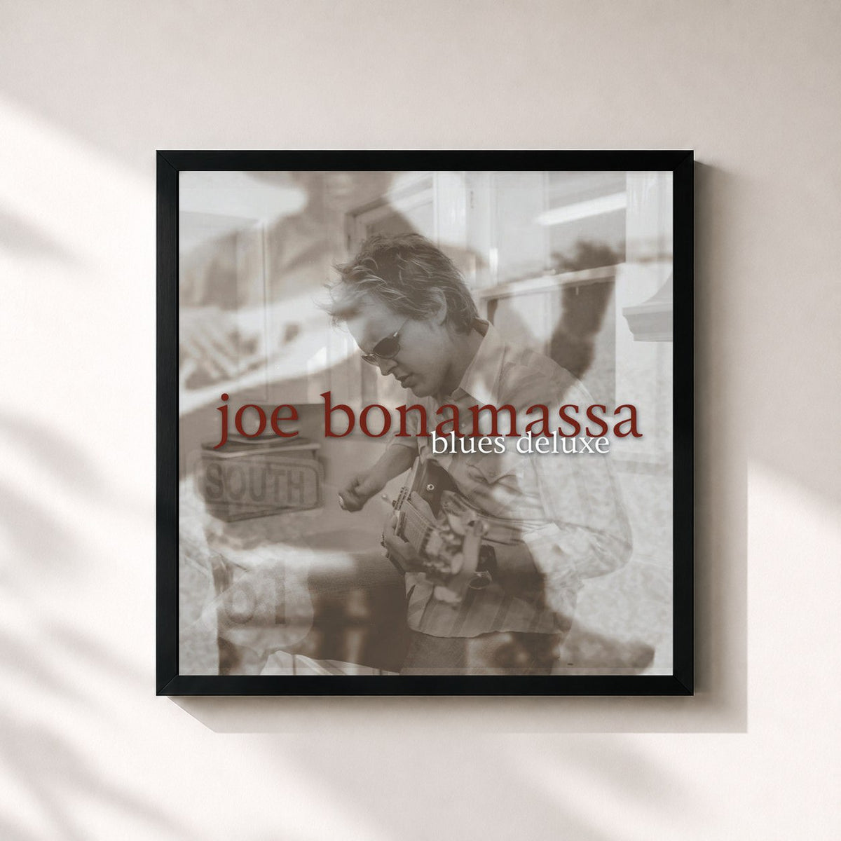 #noir Blues Deluxe de Joe Bonamassa en lámina cuadrada enmarcada, marco negro de 32x32 cm