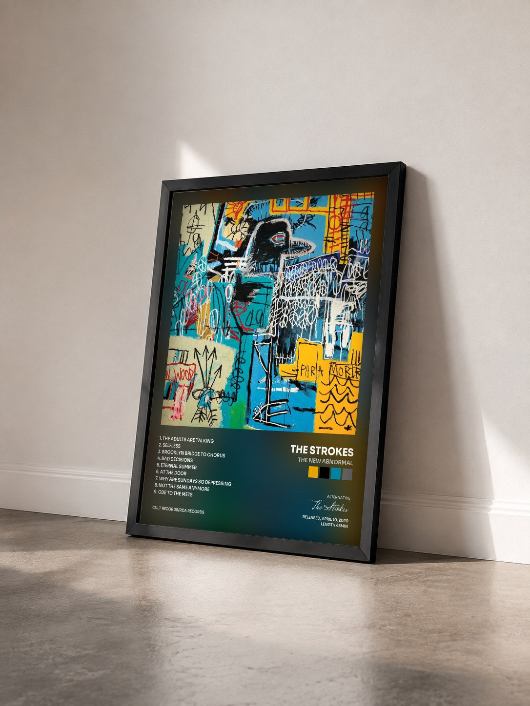 #noir Tableau de l'album The New Abnormal de The Strokes vu de trois quarts, cadre noir