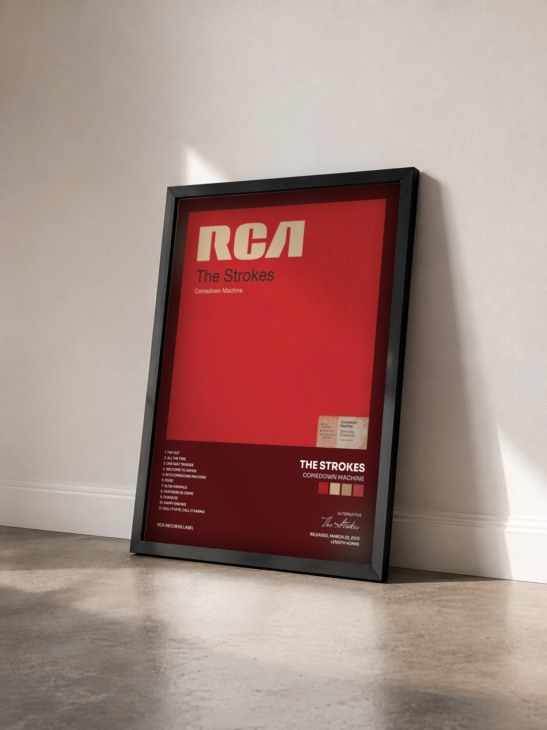 #noir Comedown Machine de The Strokes en lámina enmarcada vista de tres cuartos, marco negro
