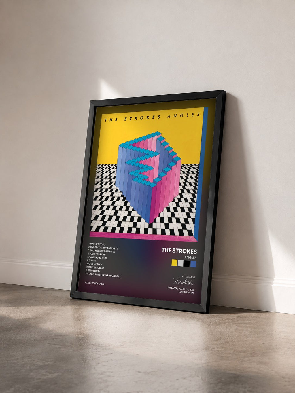 #noir Tableau de l'album Angles de The Strokes vu de trois quarts, cadre noir