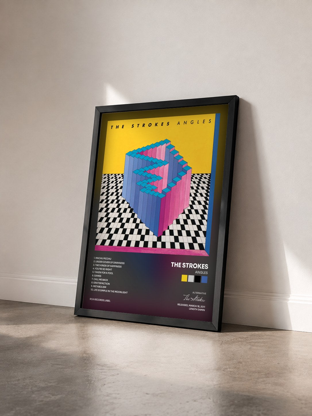 #noir Tableau de l'album Angles de The Strokes vu de trois quarts, cadre noir