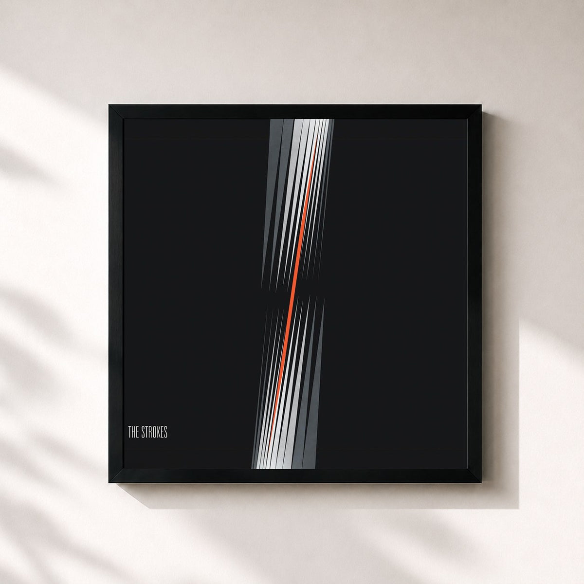 #noir First Impressions Of Earth de The Strokes en lámina cuadrada enmarcada, marco negro de 32x32 cm