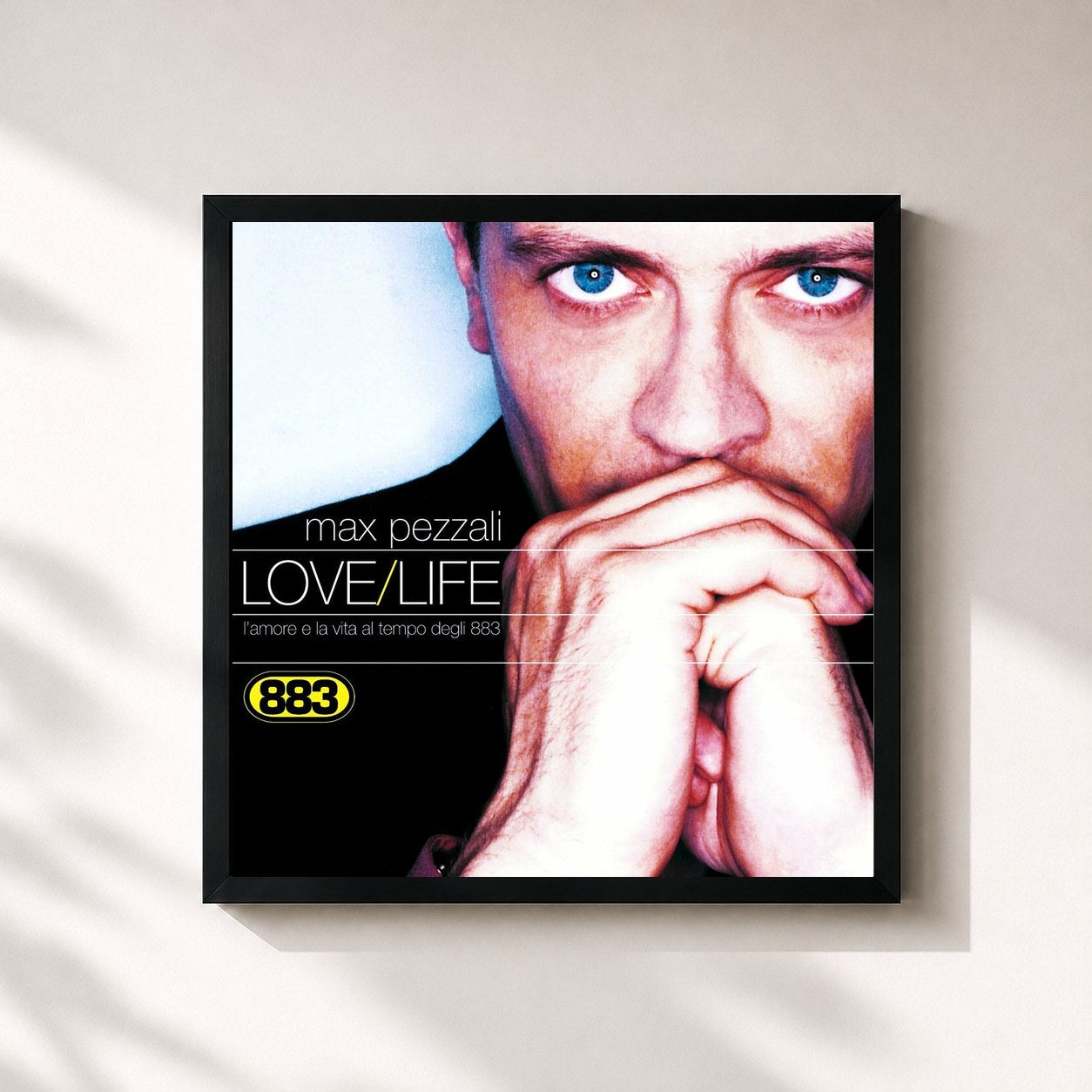 #noir Tableau carré de l'album Love/Life L'amore e la vita al tempo degli 883 de 883, cadre noir 32x32 cm