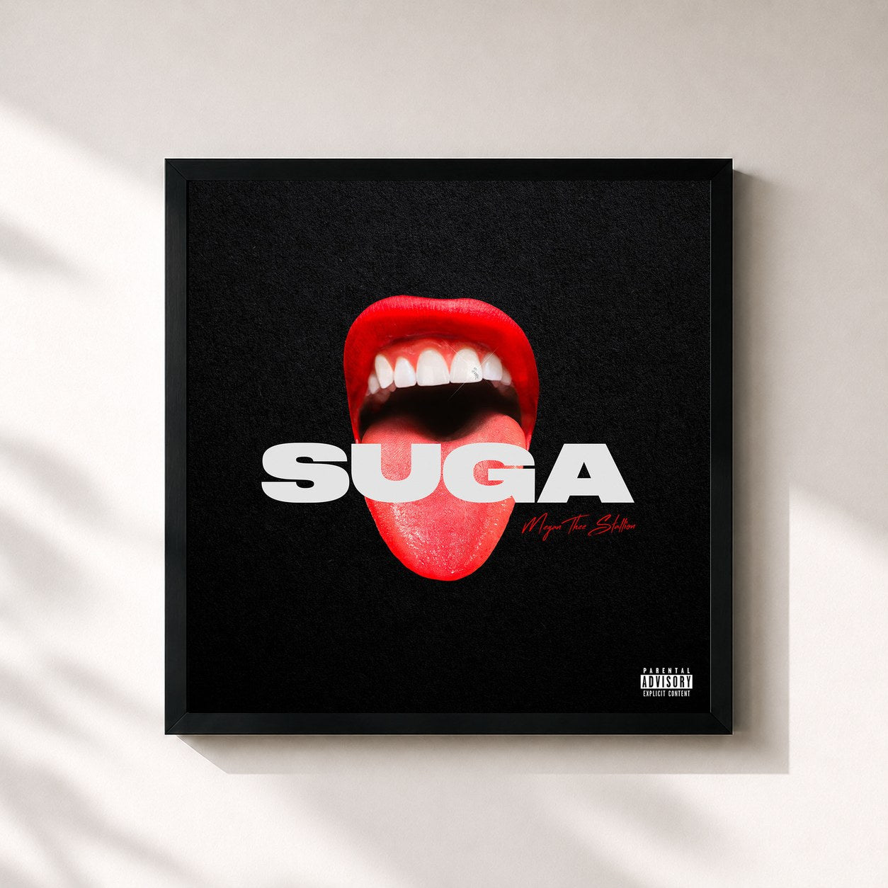 #noir Tableau carré de l'album Suga de Megan Thee Stallion, cadre noir 32x32 cm