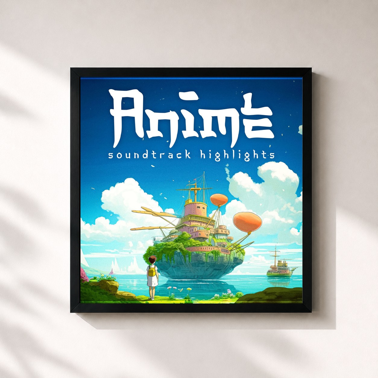 #noir Tableau carré de l'album Anime Soundtrack Highlights de L'orchestra Cinematique, cadre noir 32x32 cm