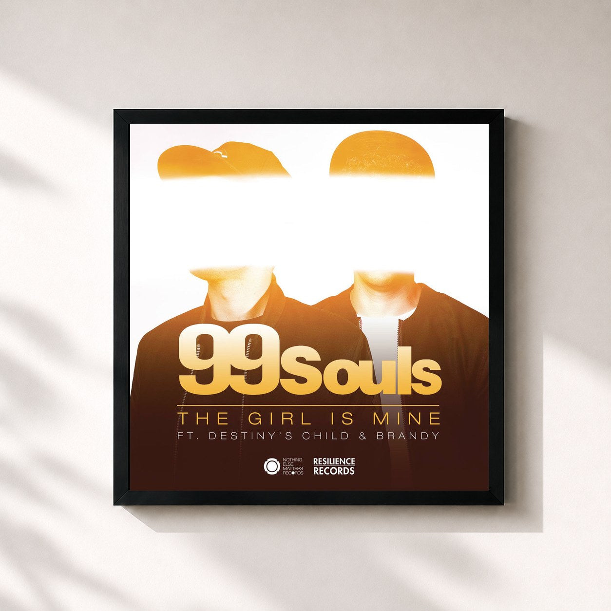 #noir Tableau carré de l'album The Girl Is Mine featuring Destiny's Child & Brandy (Remixes) - EP de 99 Souls, cadre noir 32x32 cm