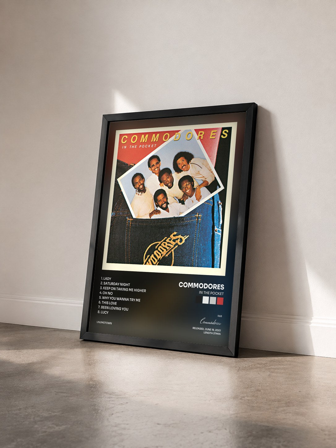 #noir Tableau de l'album In The Pocket de Commodores vu de trois quarts, cadre noir