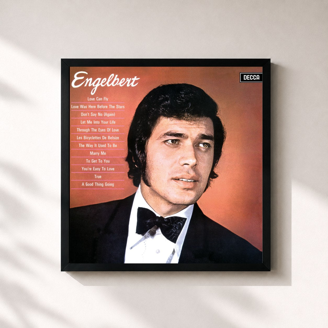 #noir Tableau carré de l'album Engelbert de Engelbert Humperdinck, cadre noir 32x32 cm