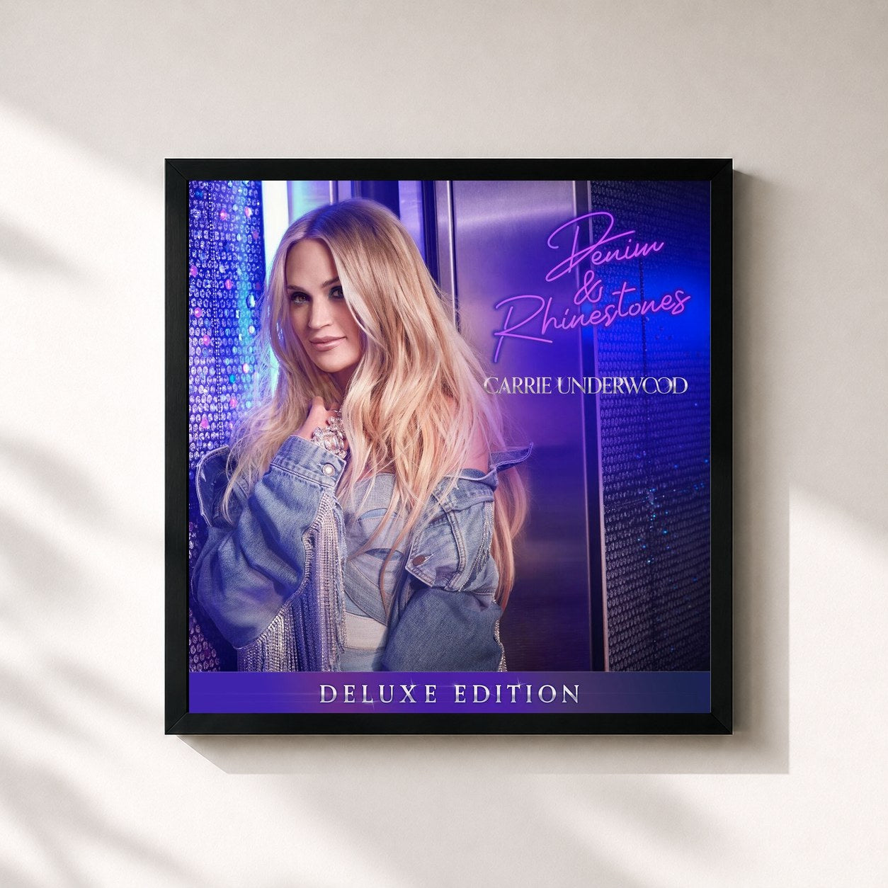 #noir Tableau carré de l'album Denim & Rhinestones (Deluxe Edition) de Carrie Underwood, cadre noir 32x32 cm