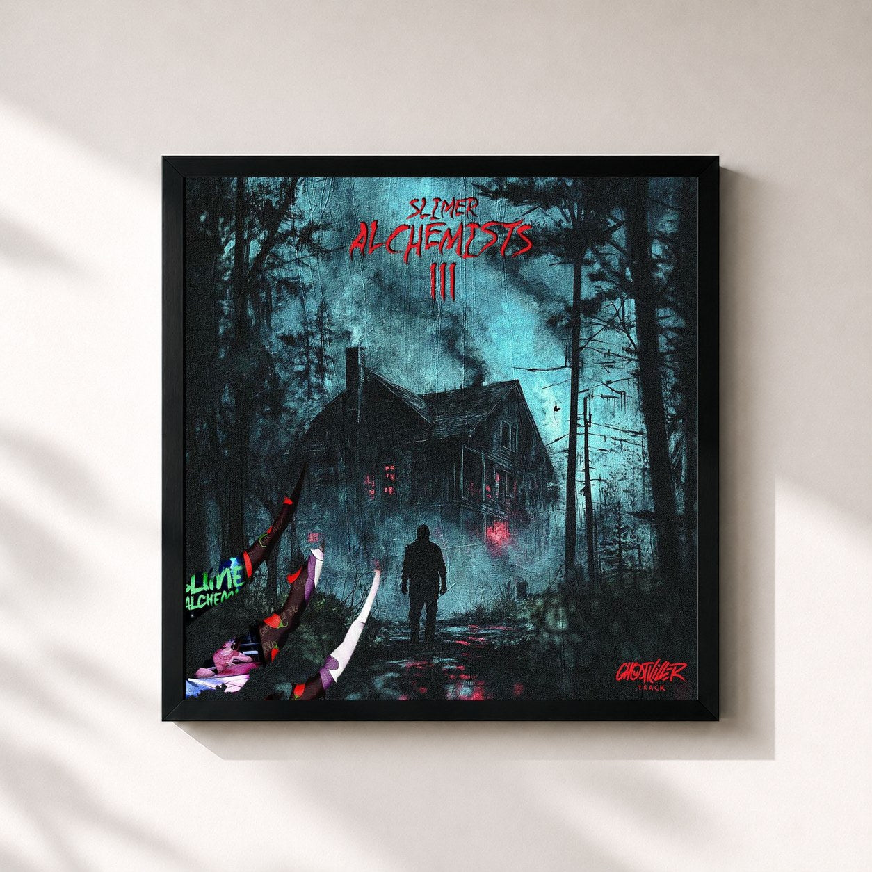 #noir Tableau carré de l'album Slimer Alchemists 3 de Ghost Killer Track, cadre noir 32x32 cm