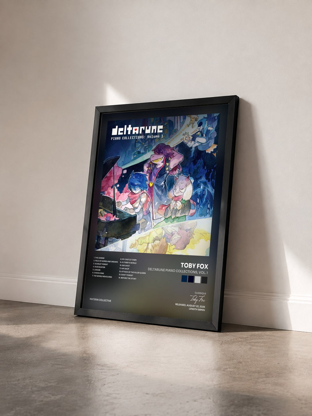 #noir DELTARUNE Piano Collections, Vol. 1 von Toby Fox als gerahmter Kunstdruck von schräg gesehen, schwarzer Rahmen